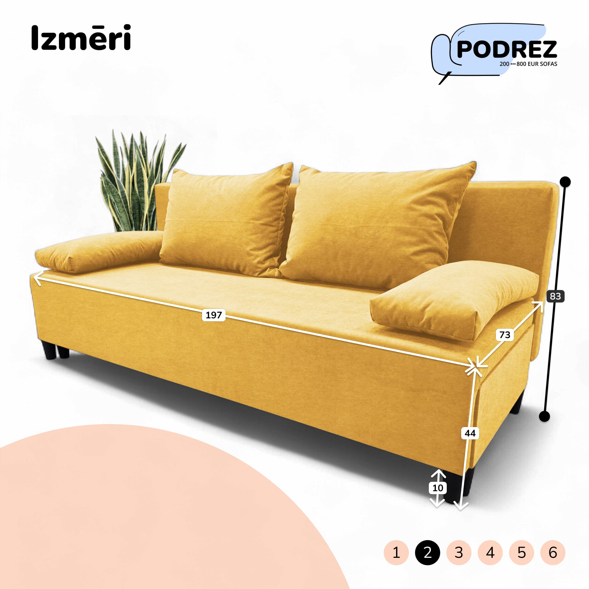 Divvietīgs izvelkamais dīvāns bez roku balstiem Simple X Light Dzeltena - 3