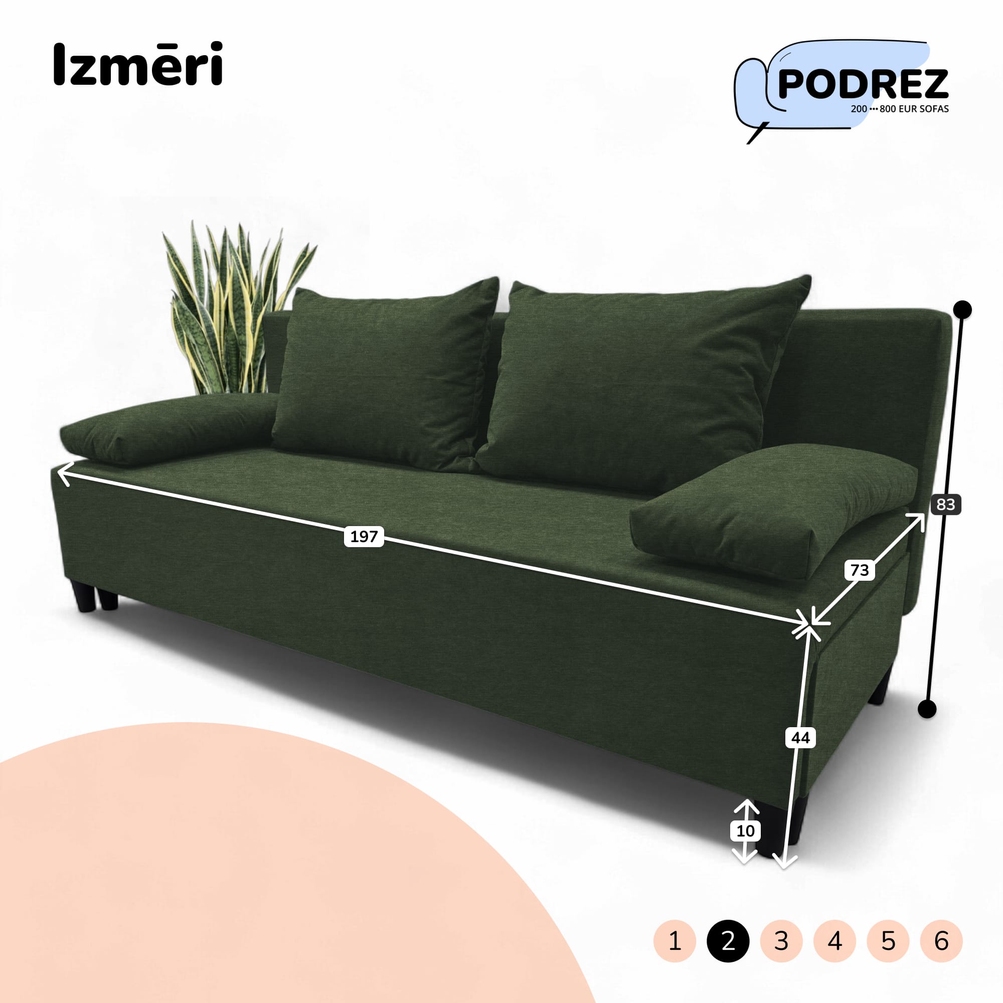 Divvietīgs izvelkamais dīvāns bez roku balstiem Simple X Light Tirkīza zaļa - 3