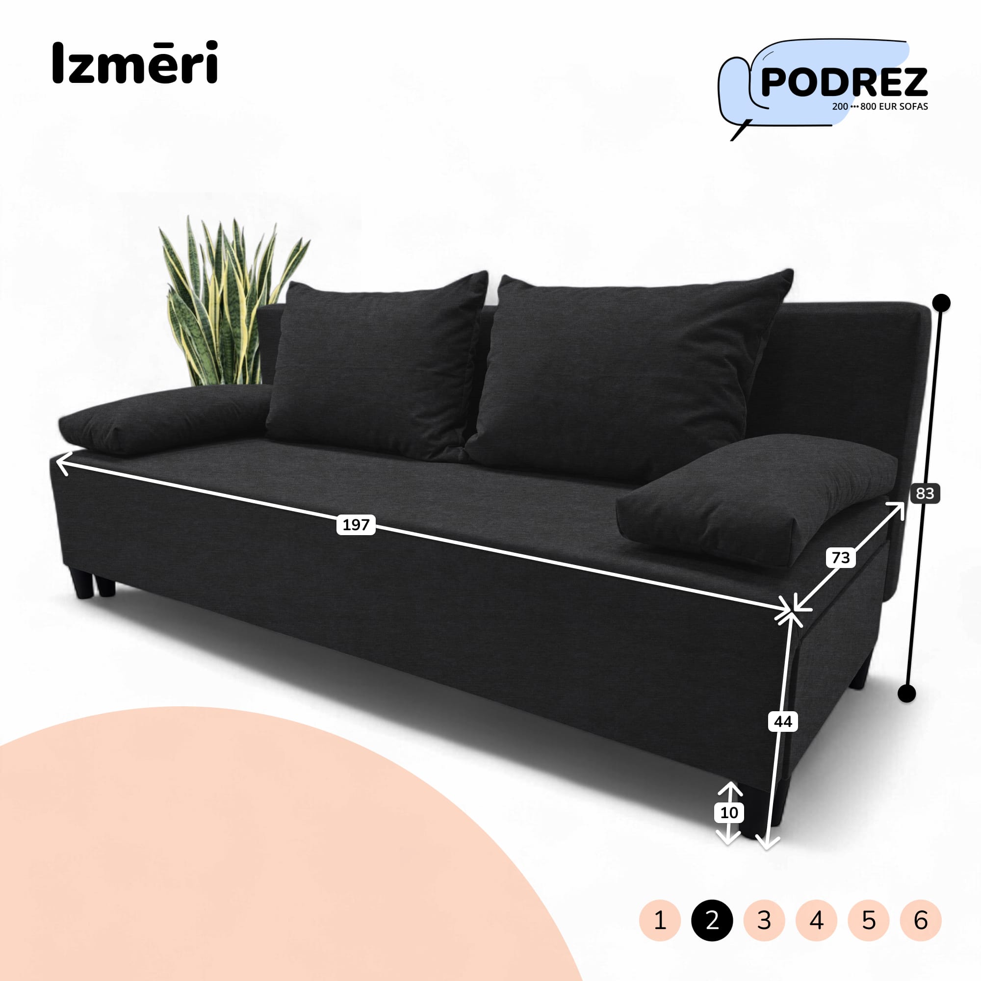 Divvietīgs izvelkamais dīvāns bez roku balstiem Simple X Light Grafīta - 3
