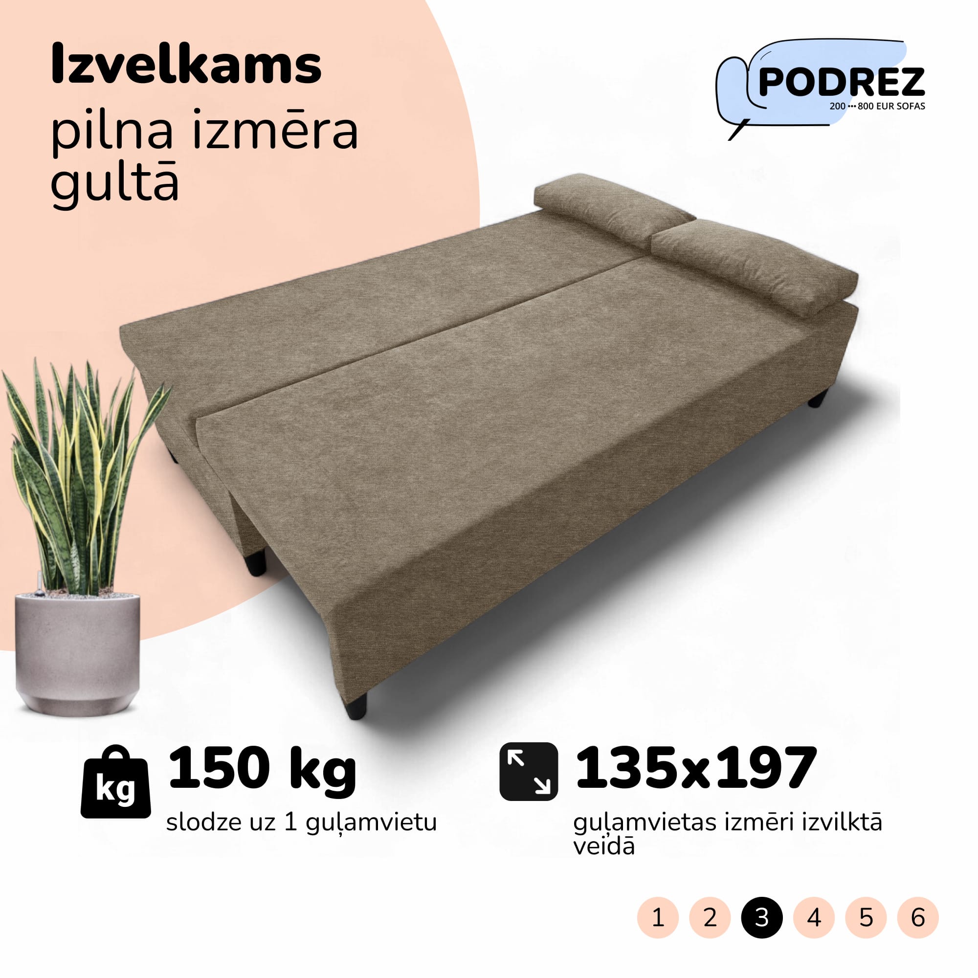 Divvietīgs izvelkamais dīvāns bez roku balstiem Simple X Light Bēša - 4