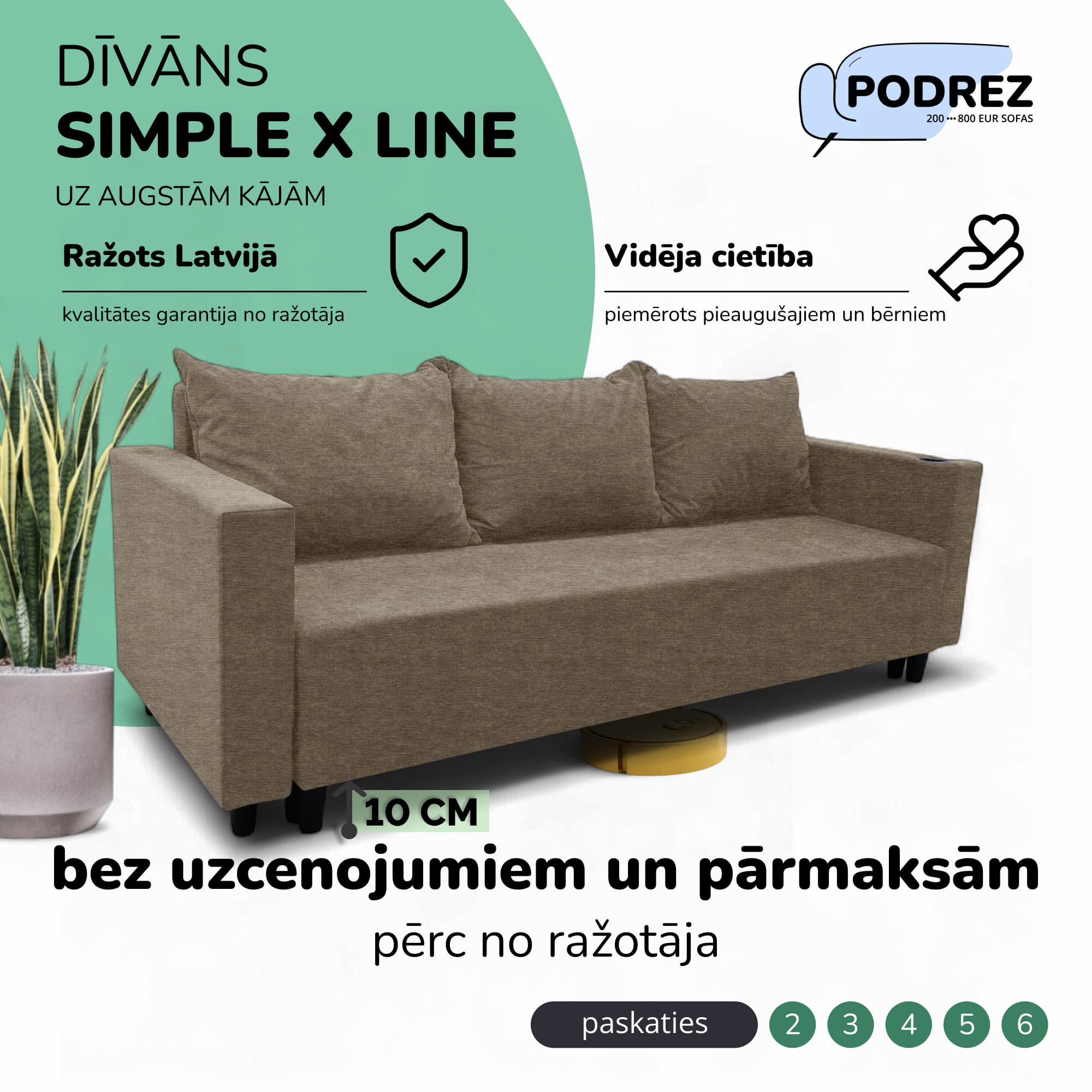 Klasisks dīvāns-gulta ar veļas kasti Simple X Line Bēša - 1