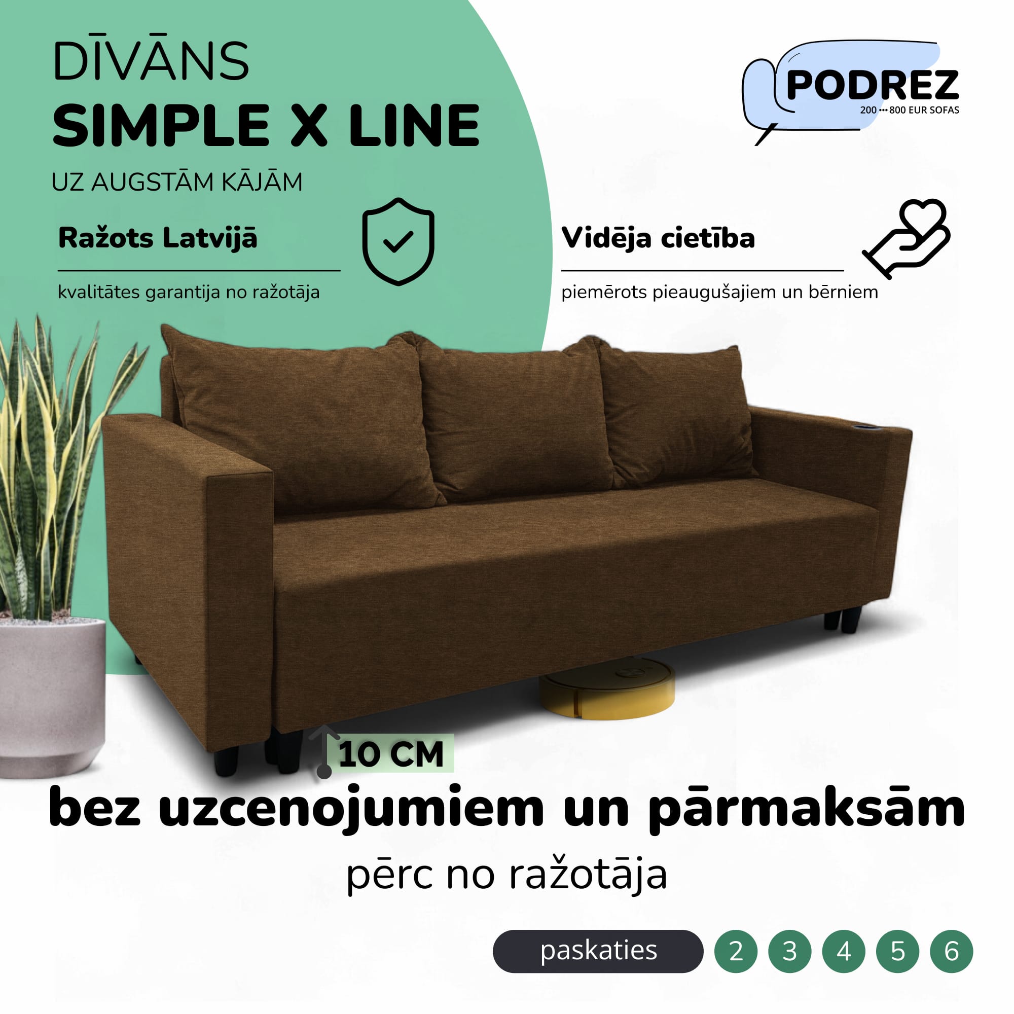Klasisks dīvāns-gulta ar veļas kasti Simple X Line Brūna - 1