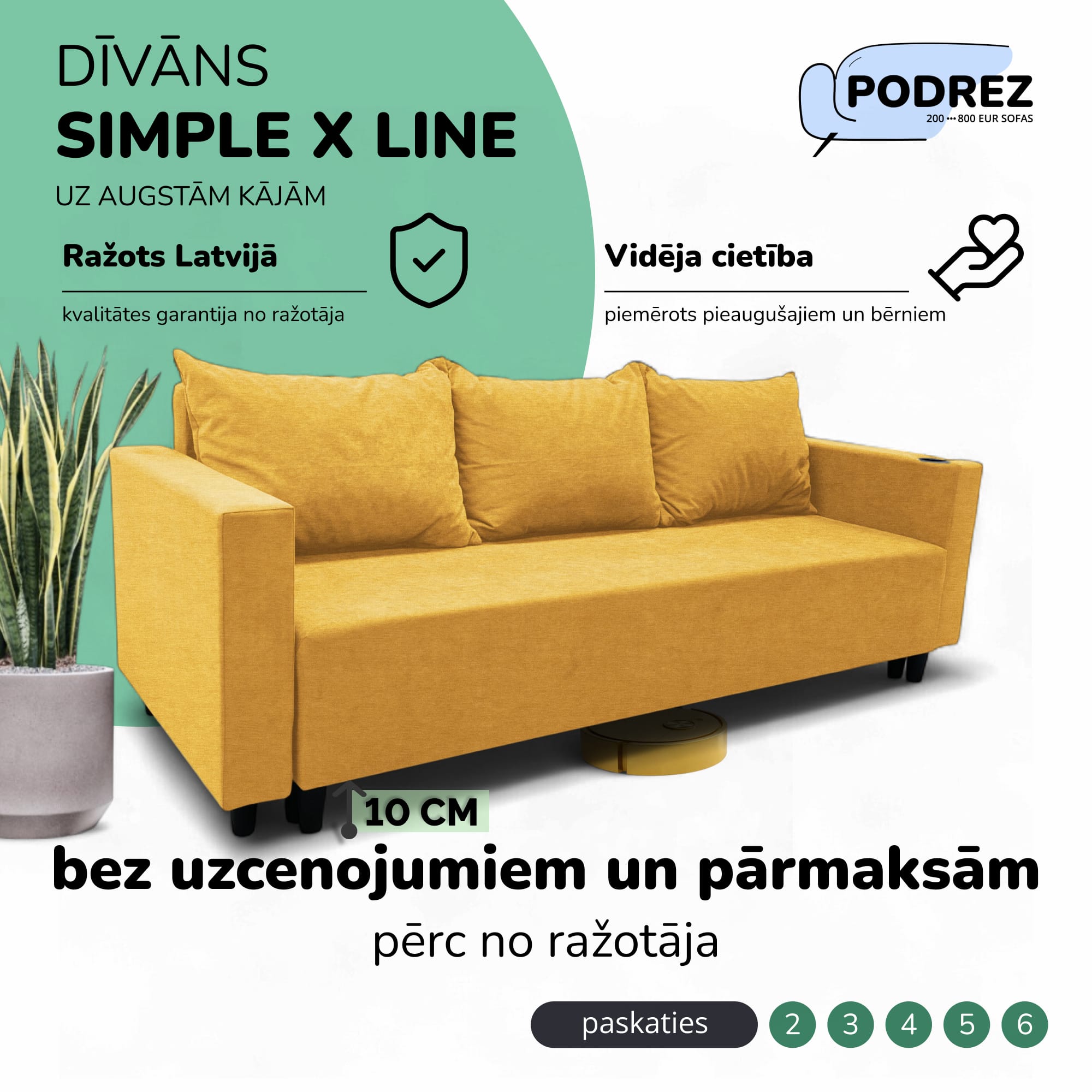 Klasisks dīvāns-gulta ar veļas kasti Simple X Line Dzeltena - 1