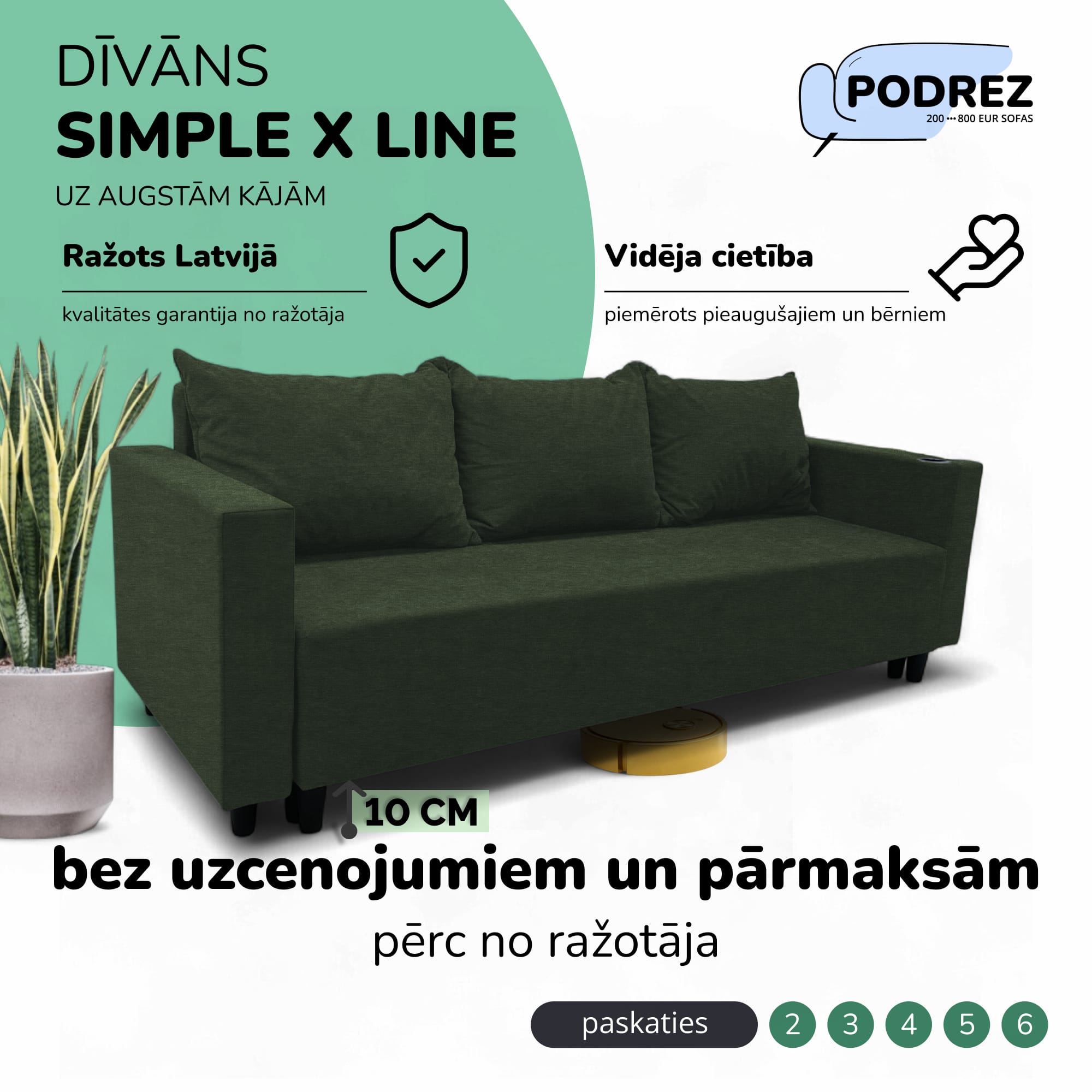 Simple X Line classic sofa bed with storage compartment Turquoise green - 1