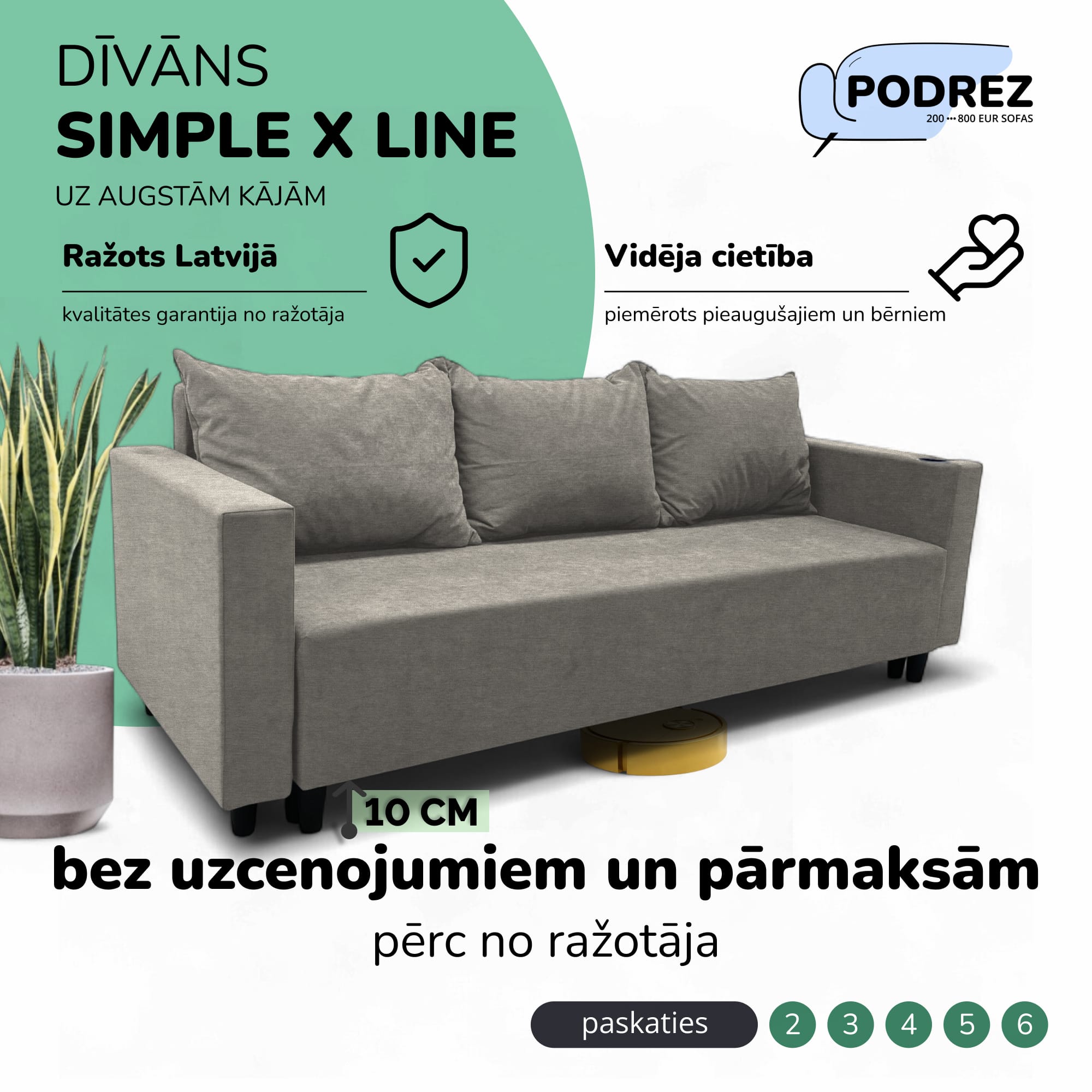 Klasisks dīvāns-gulta ar veļas kasti Simple X Line Gaiši pelēka - 1