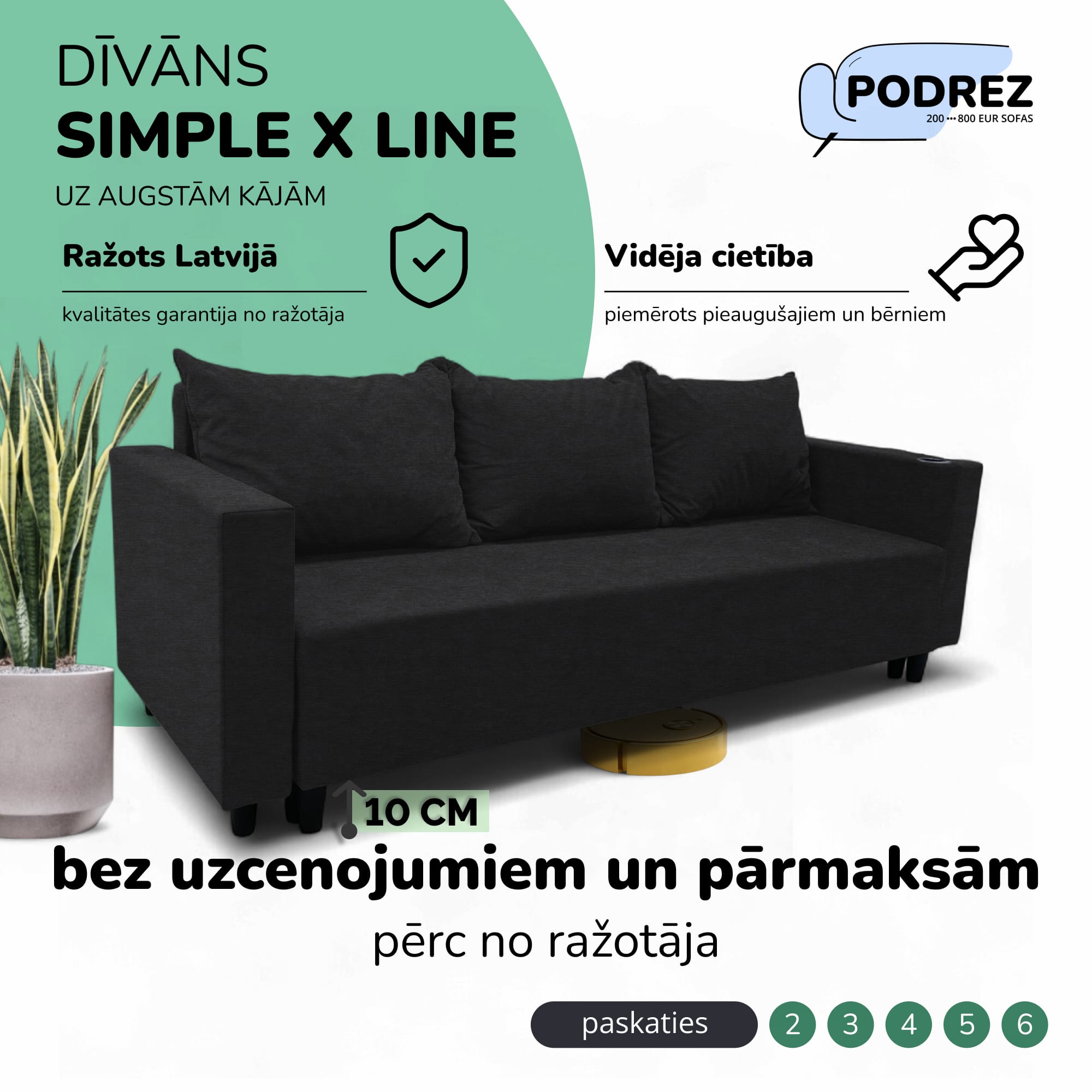 Klasisks dīvāns-gulta ar veļas kasti Simple X Line Grafīta - 1