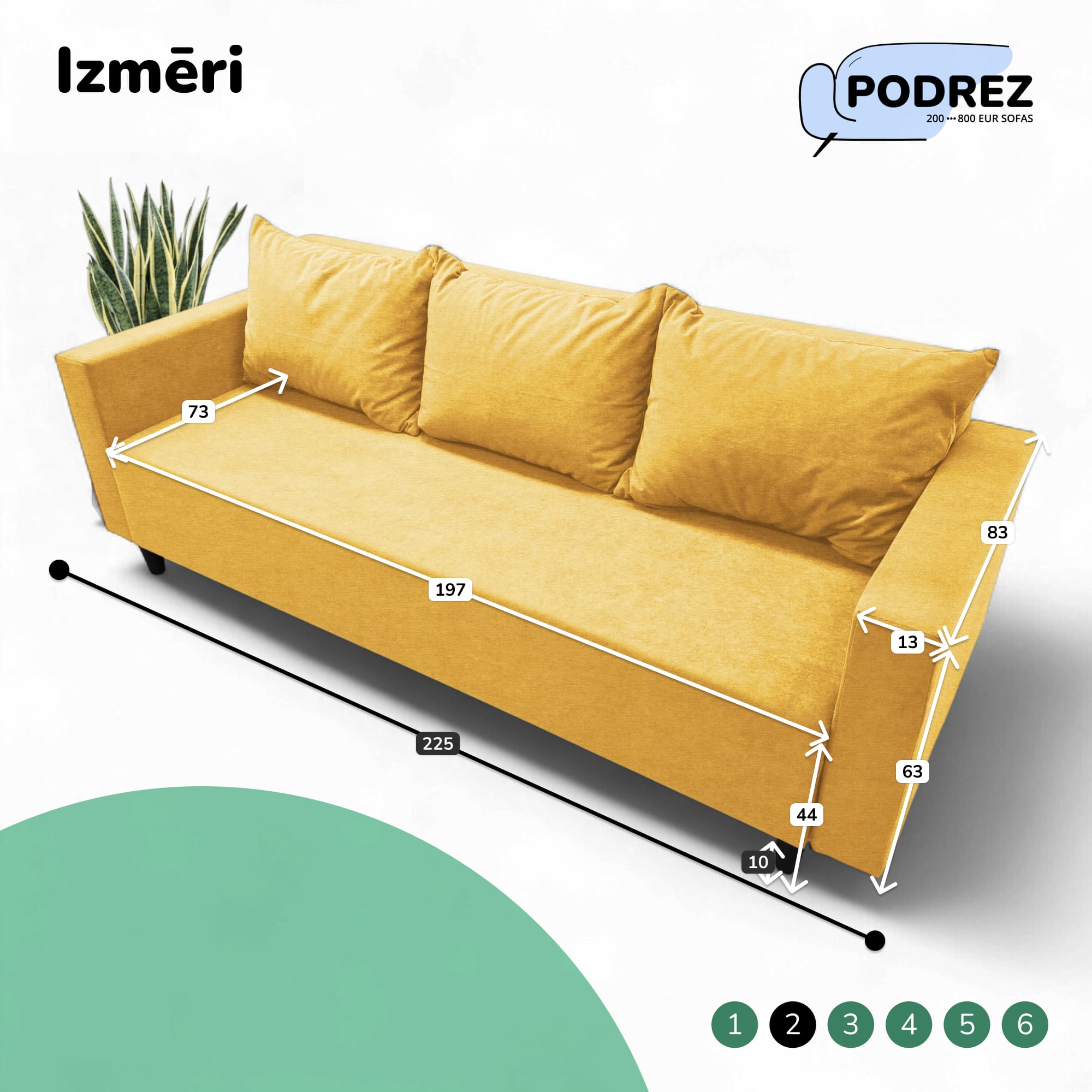 Klasisks dīvāns-gulta ar veļas kasti Simple X Line Dzeltena - 3
