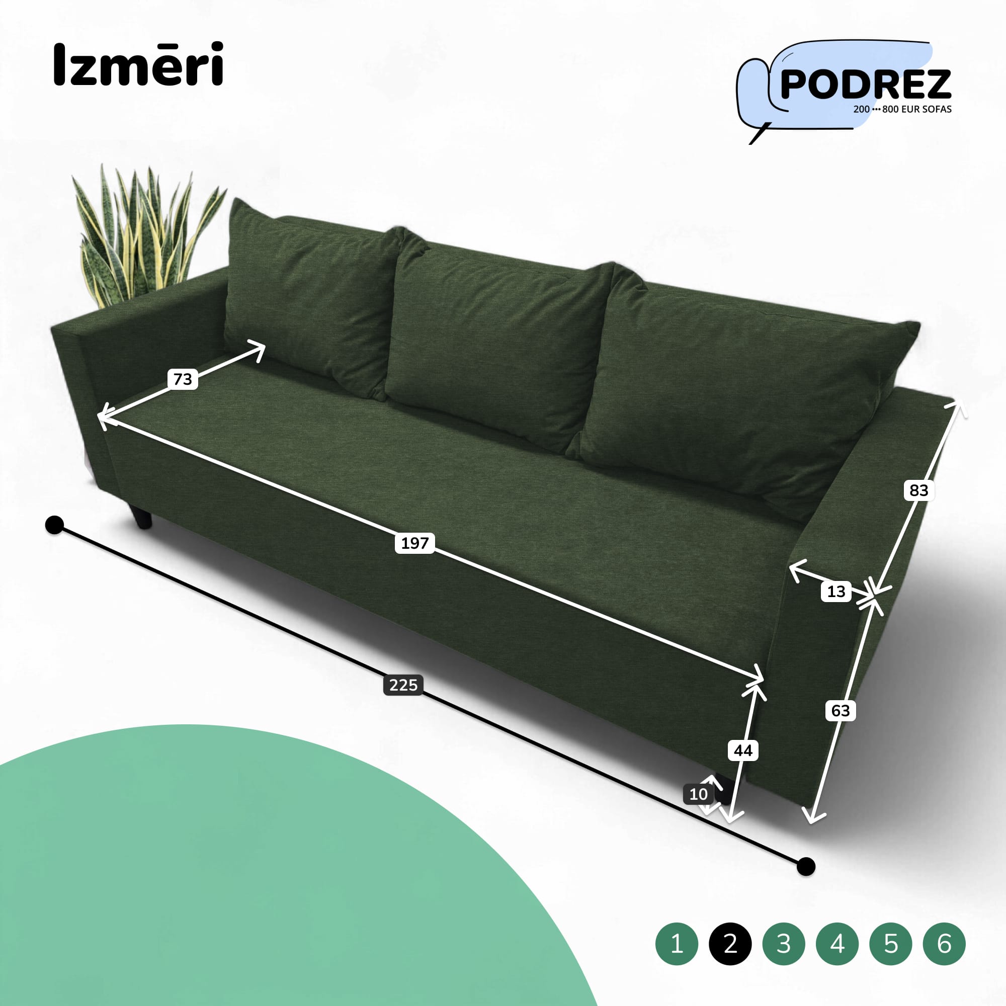 Simple X Line classic sofa bed with storage compartment Turquoise green - 3
