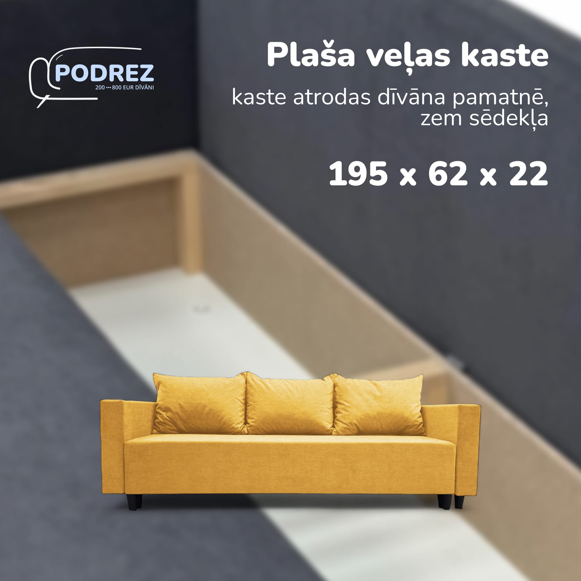 Klasisks dīvāns-gulta ar veļas kasti Simple X Line Dzeltena — foto 5