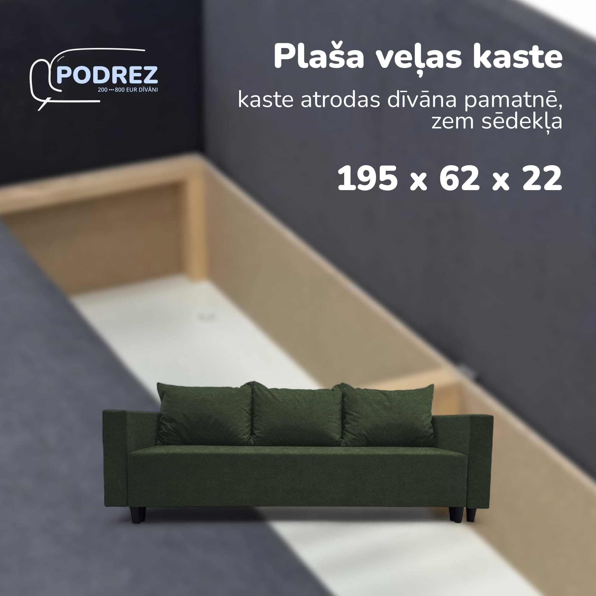 Klasisks dīvāns-gulta ar veļas kasti Simple X Line Tirkīza zaļa — foto 5