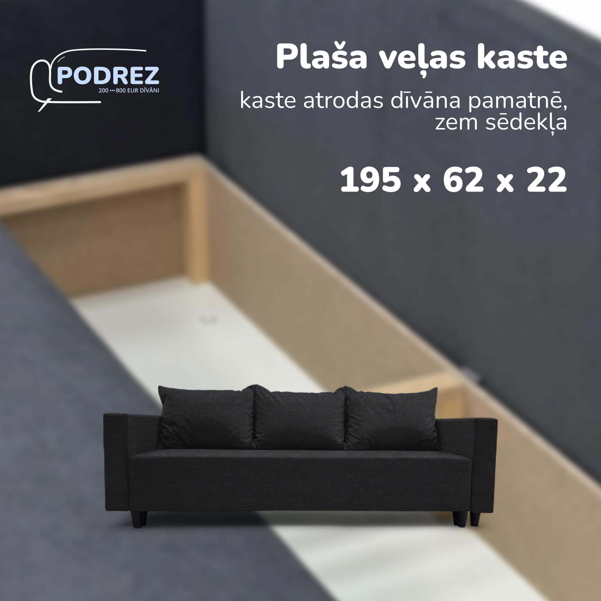 Simple X Line classic sofa bed with storage compartment Graphite — photo 5