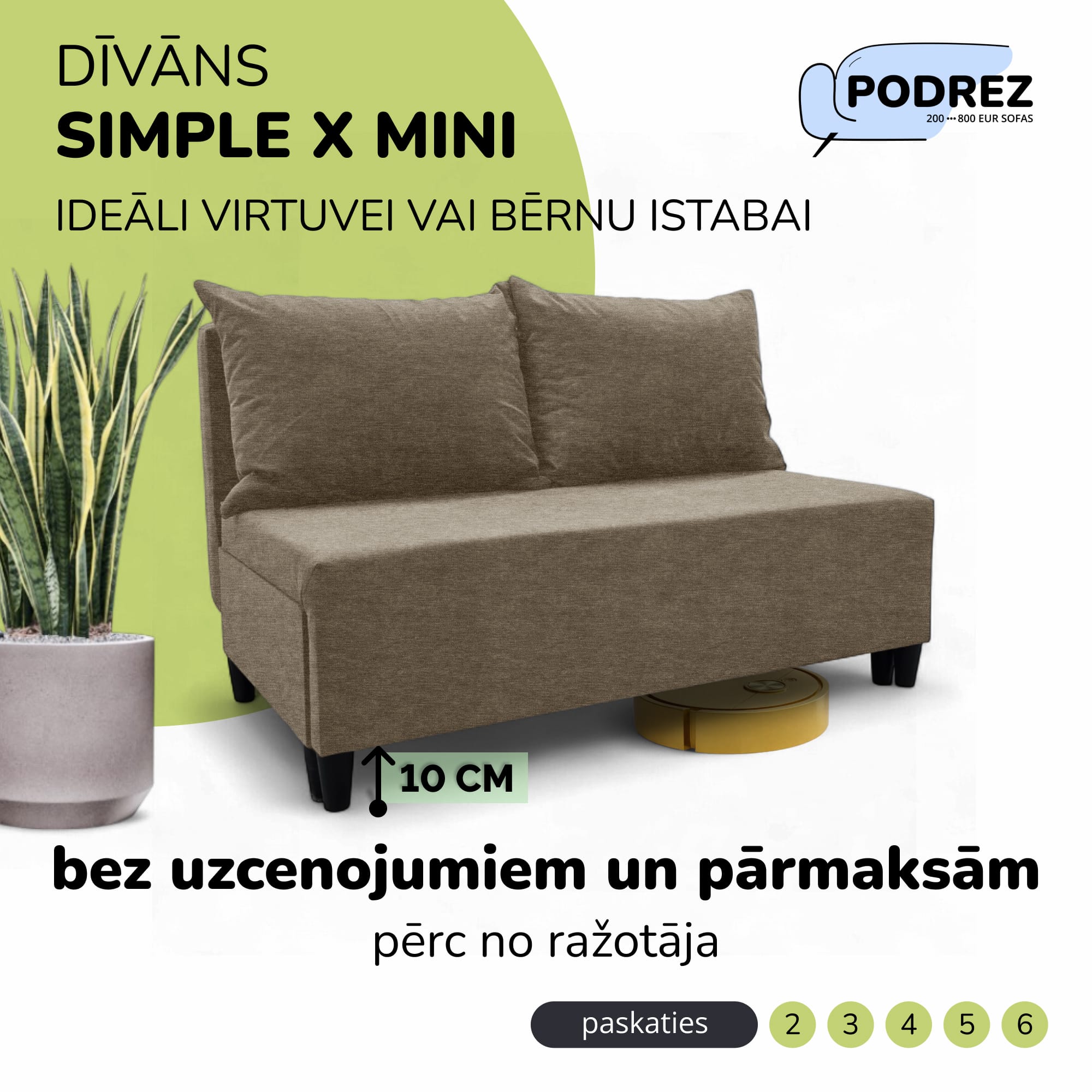 Divvietīgs izvelkamais dīvāns Simple X Mini Bēša - 1