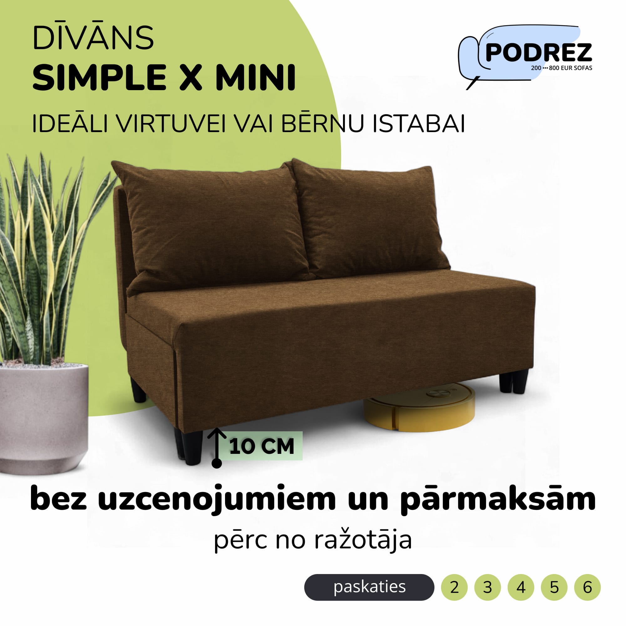 Divvietīgs izvelkamais dīvāns Simple X Mini Brūna - 1