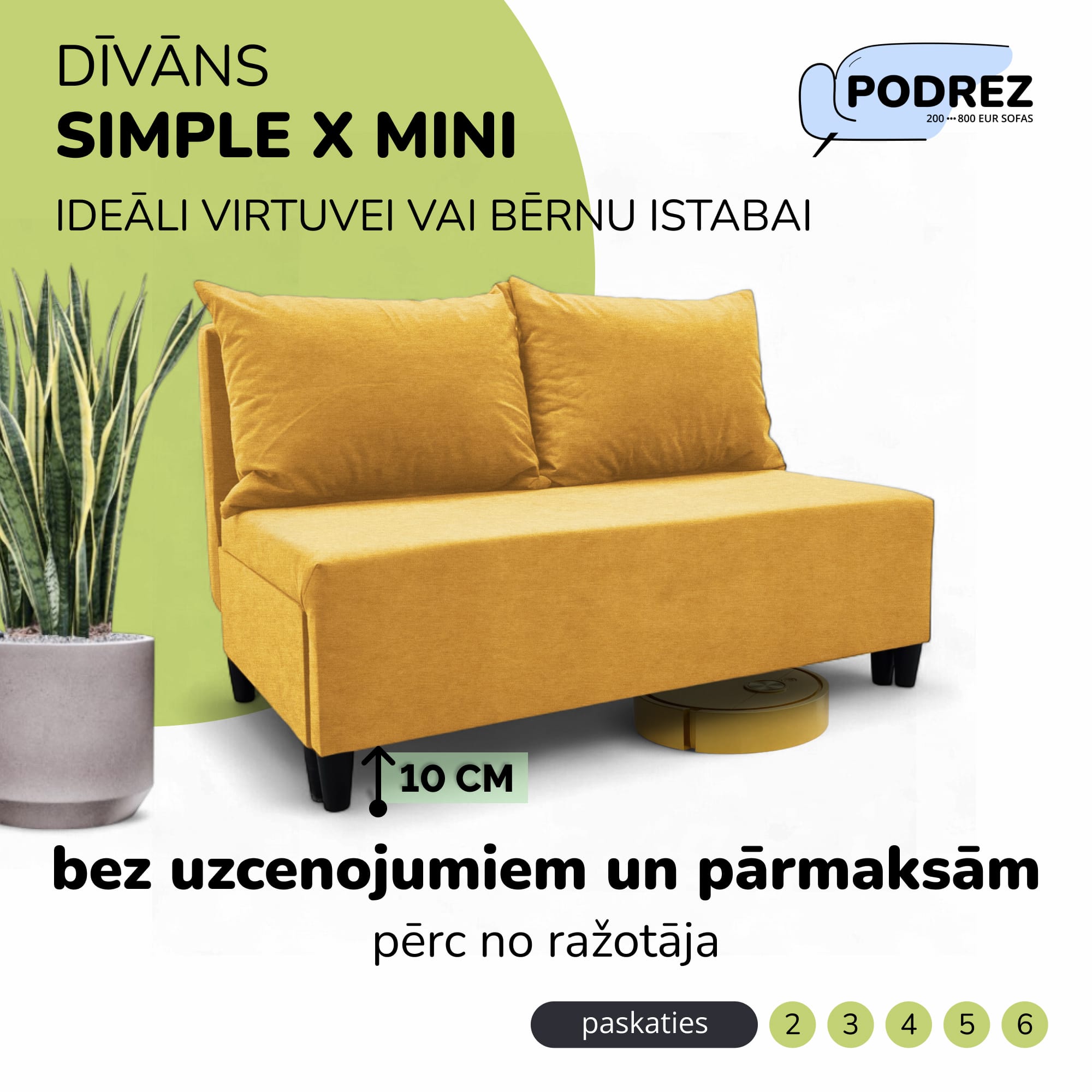 Divvietīgs izvelkamais dīvāns Simple X Mini Dzeltena - 1