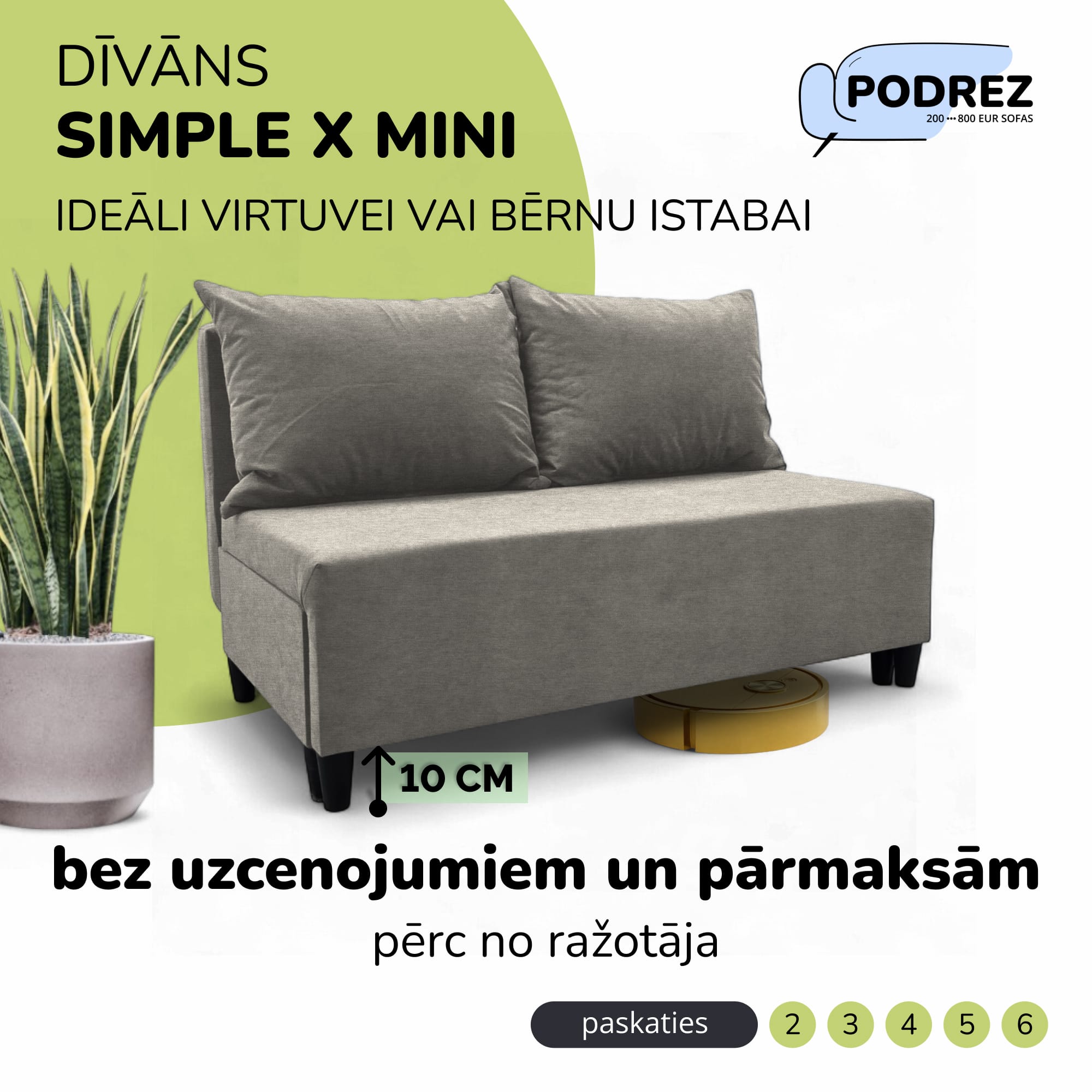 Divvietīgs izvelkamais dīvāns Simple X Mini Gaiši pelēka - 1