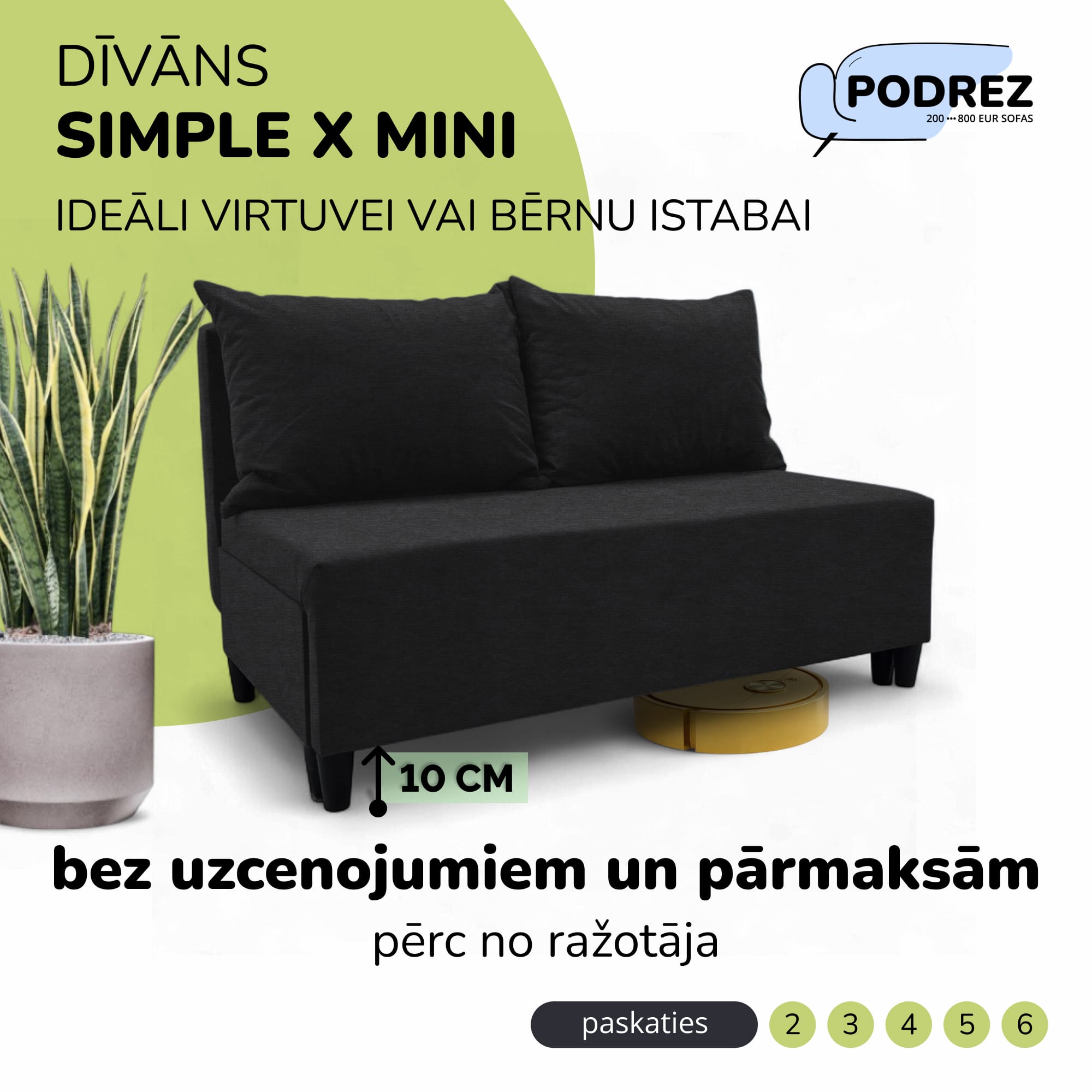 Divvietīgs izvelkamais dīvāns Simple X Mini Grafīta - 1