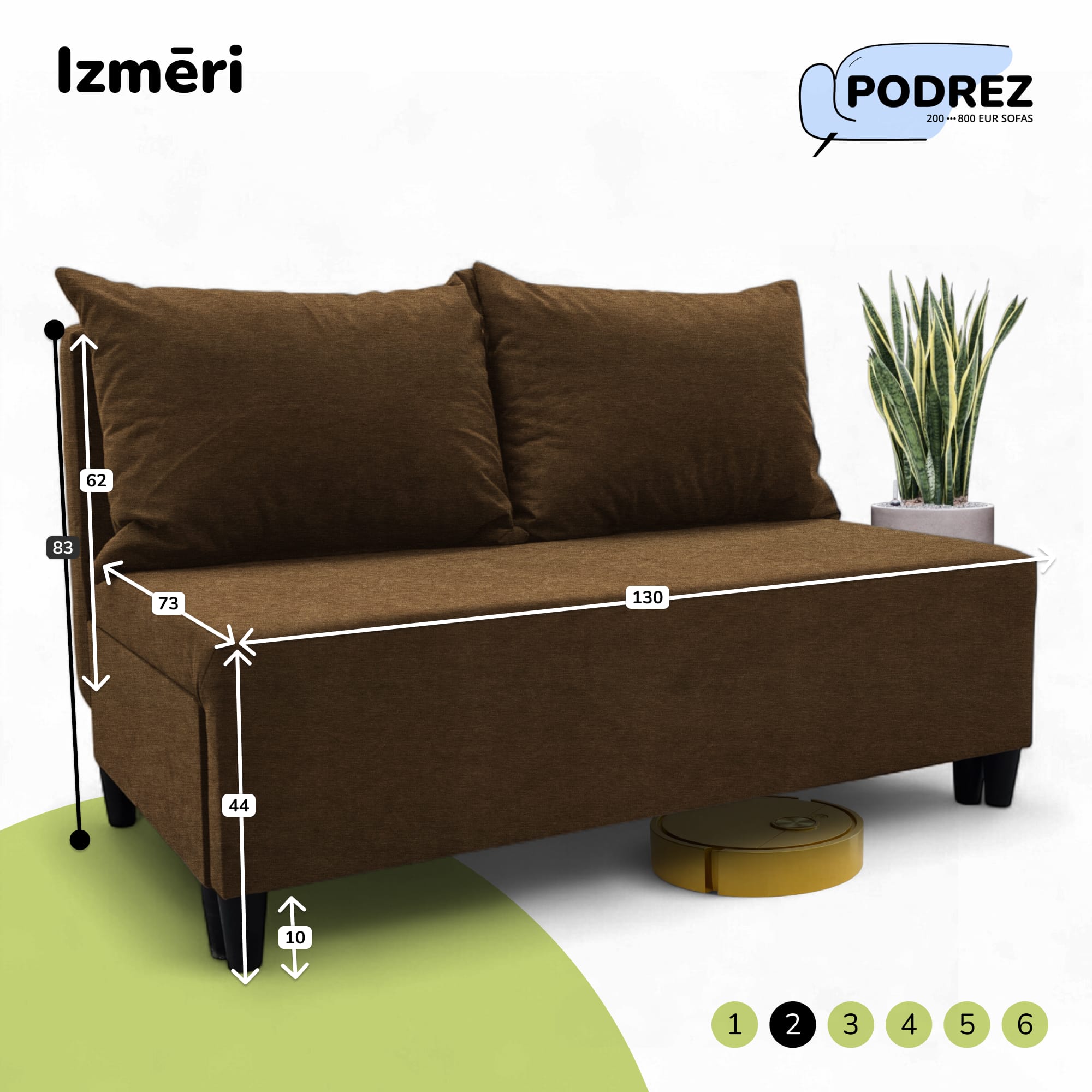 Divvietīgs izvelkamais dīvāns Simple X Mini Brūna - 3