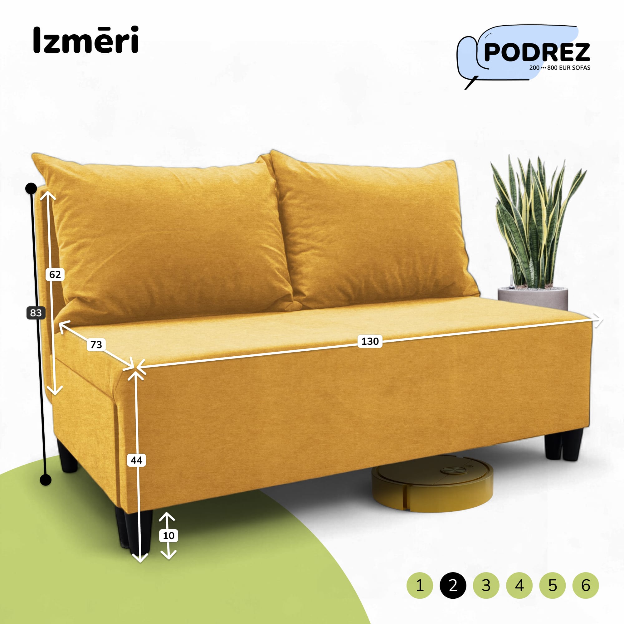 Divvietīgs izvelkamais dīvāns Simple X Mini Dzeltena - 3