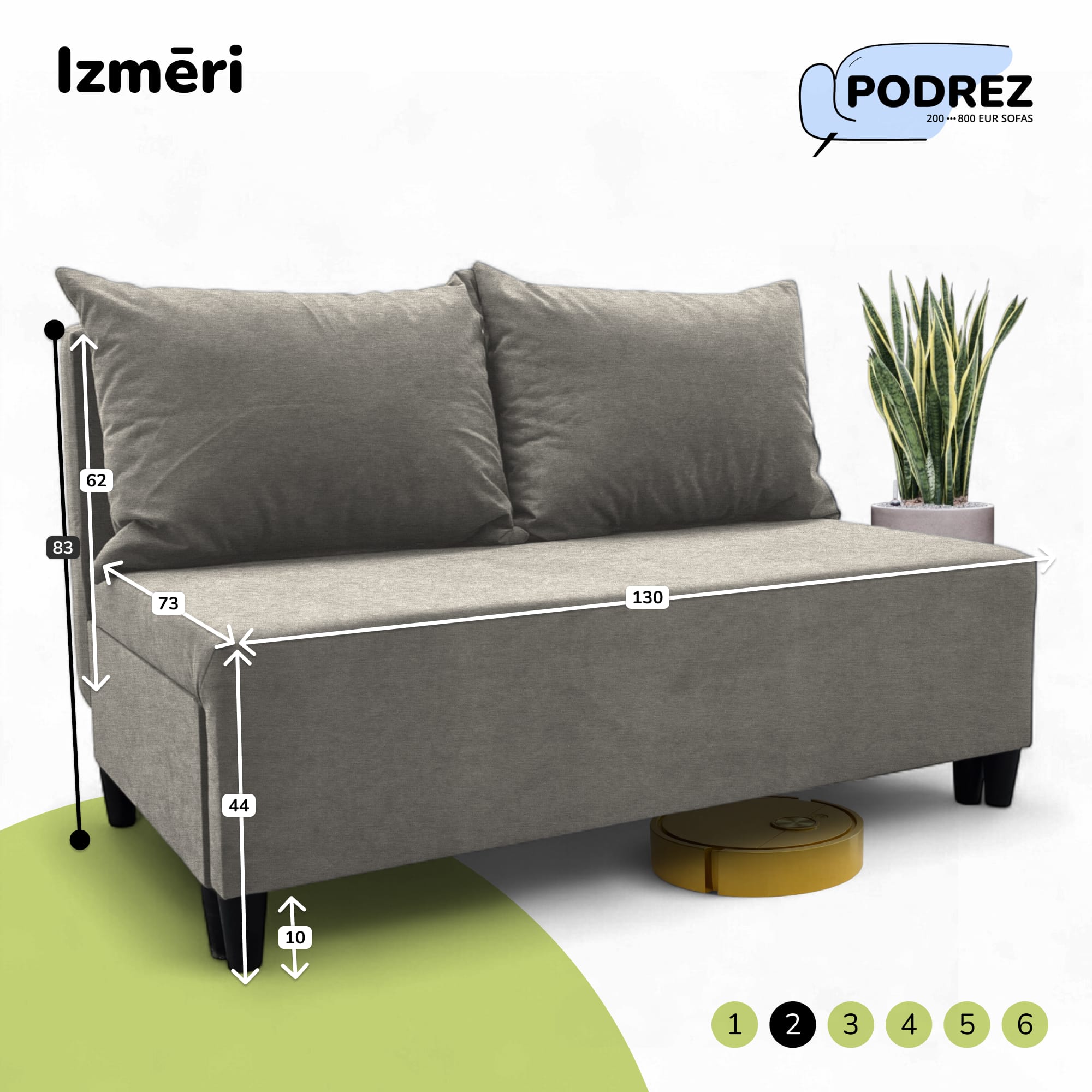 Divvietīgs izvelkamais dīvāns Simple X Mini Gaiši pelēka - 3