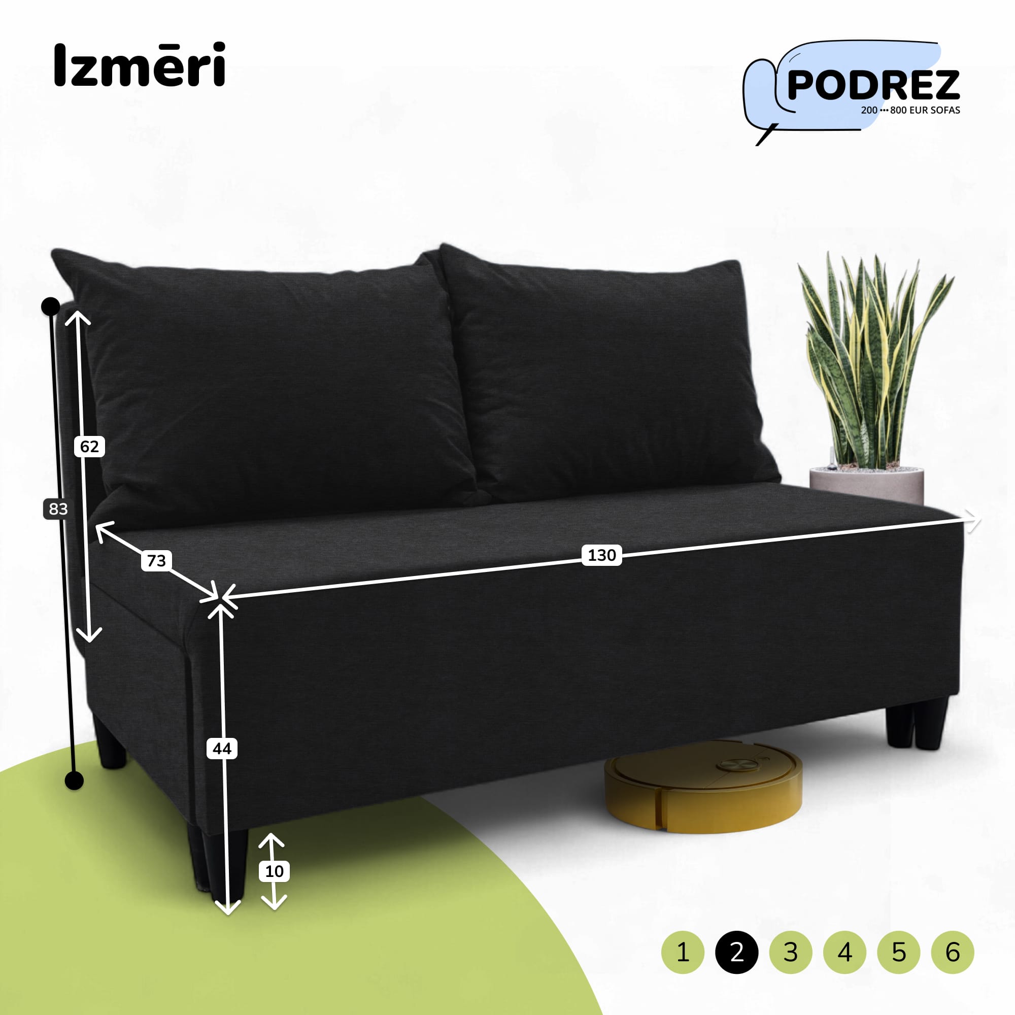 Divvietīgs izvelkamais dīvāns Simple X Mini Grafīta - 3