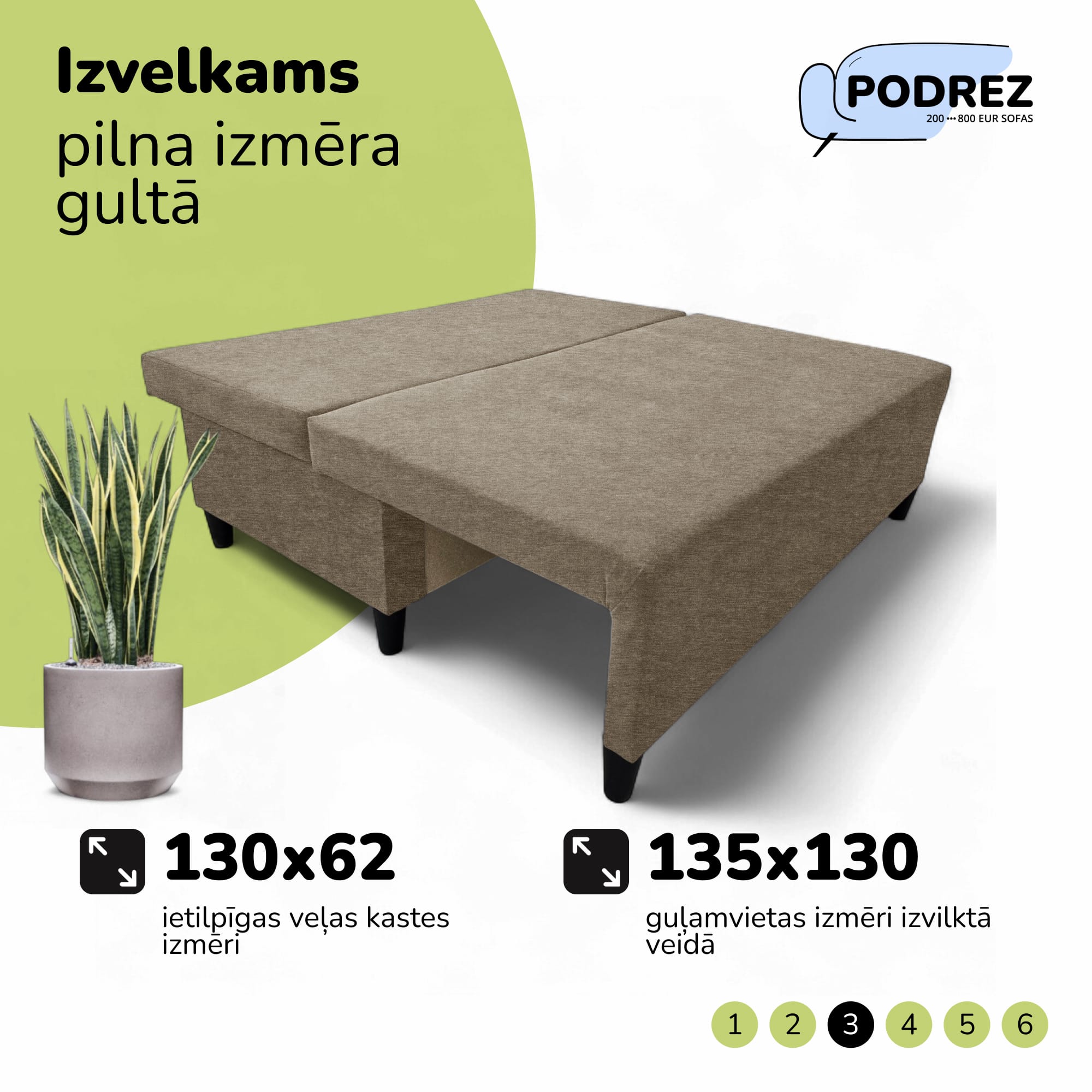Divvietīgs izvelkamais dīvāns Simple X Mini Bēša - 4