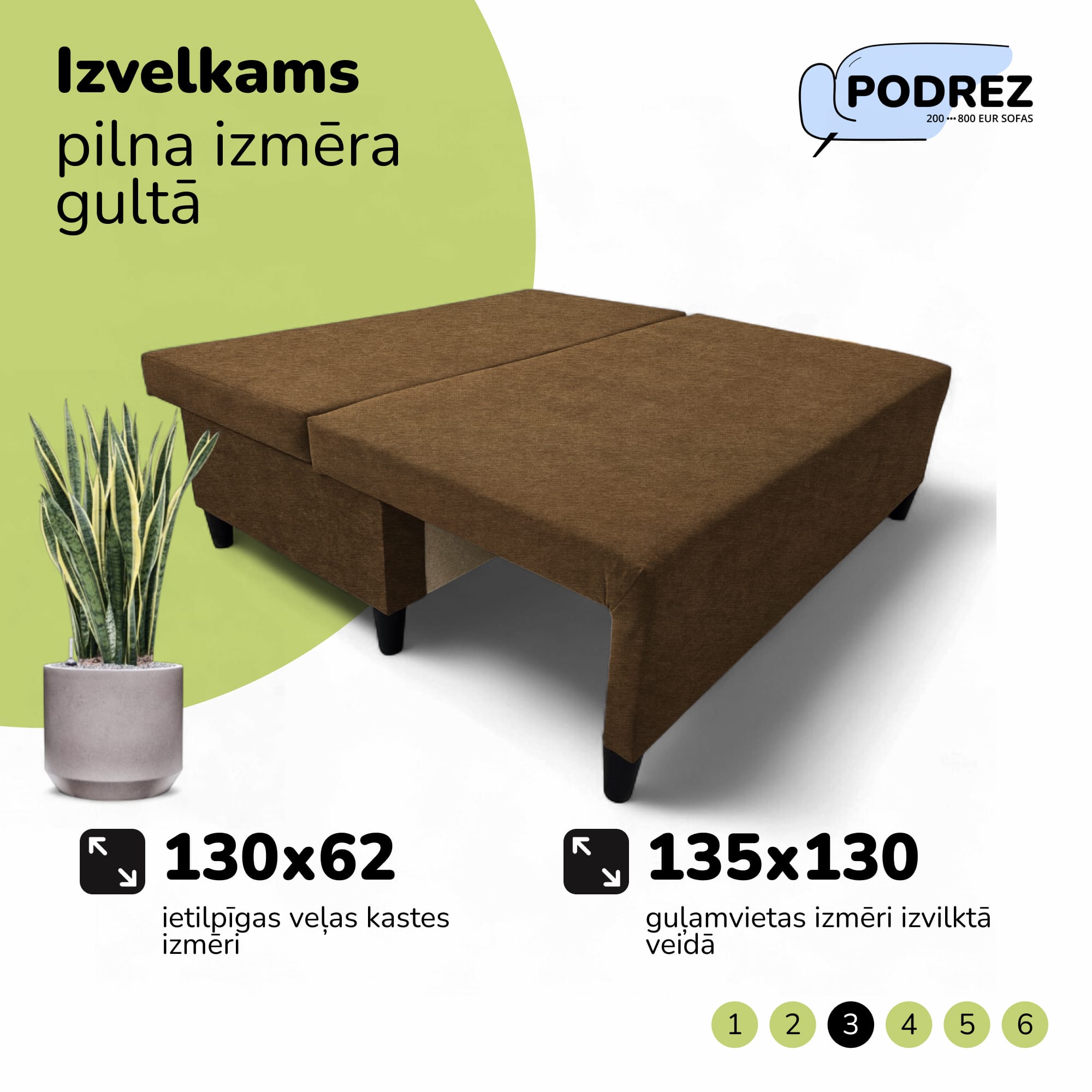 Divvietīgs izvelkamais dīvāns Simple X Mini Brūna - 4