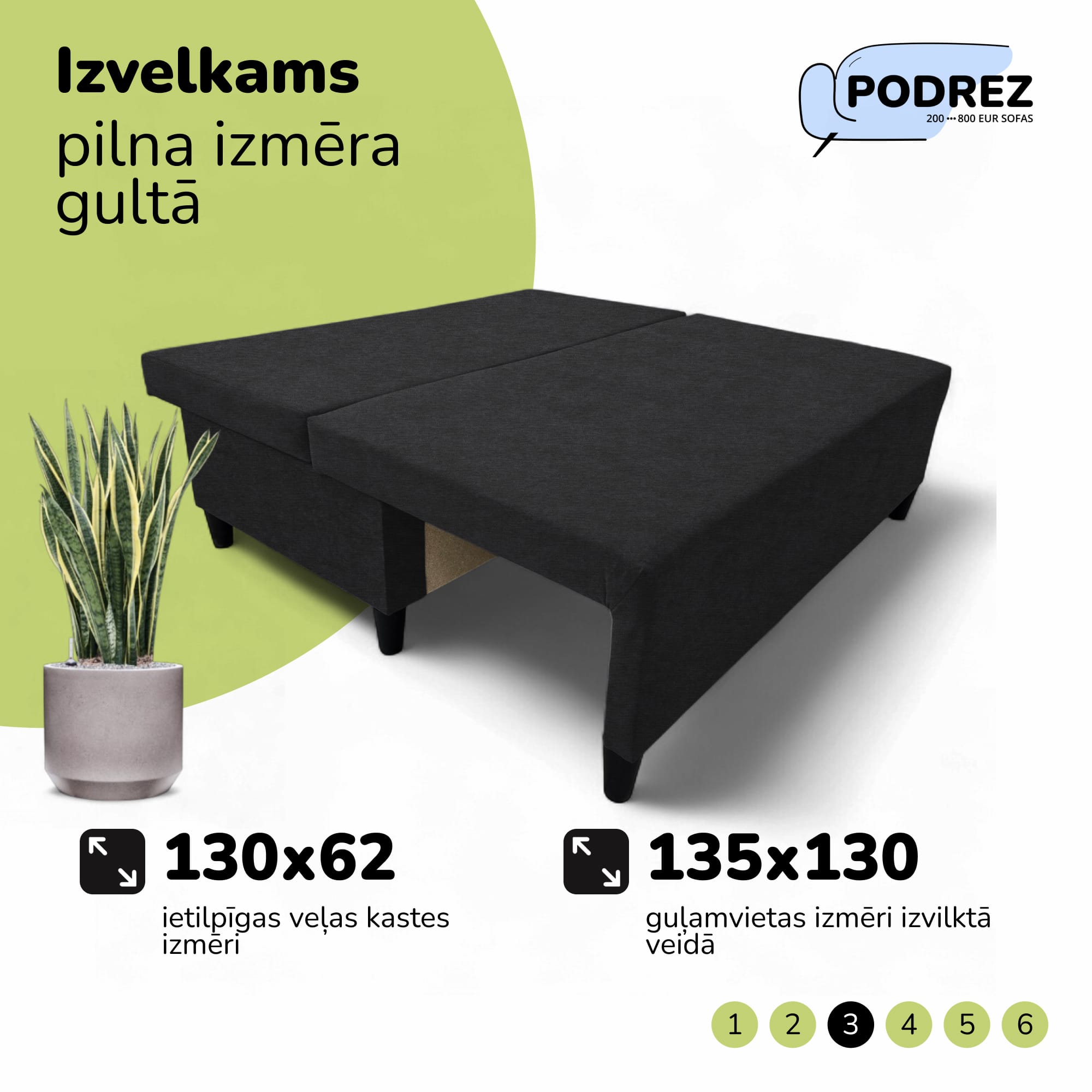Divvietīgs izvelkamais dīvāns Simple X Mini Grafīta - 4