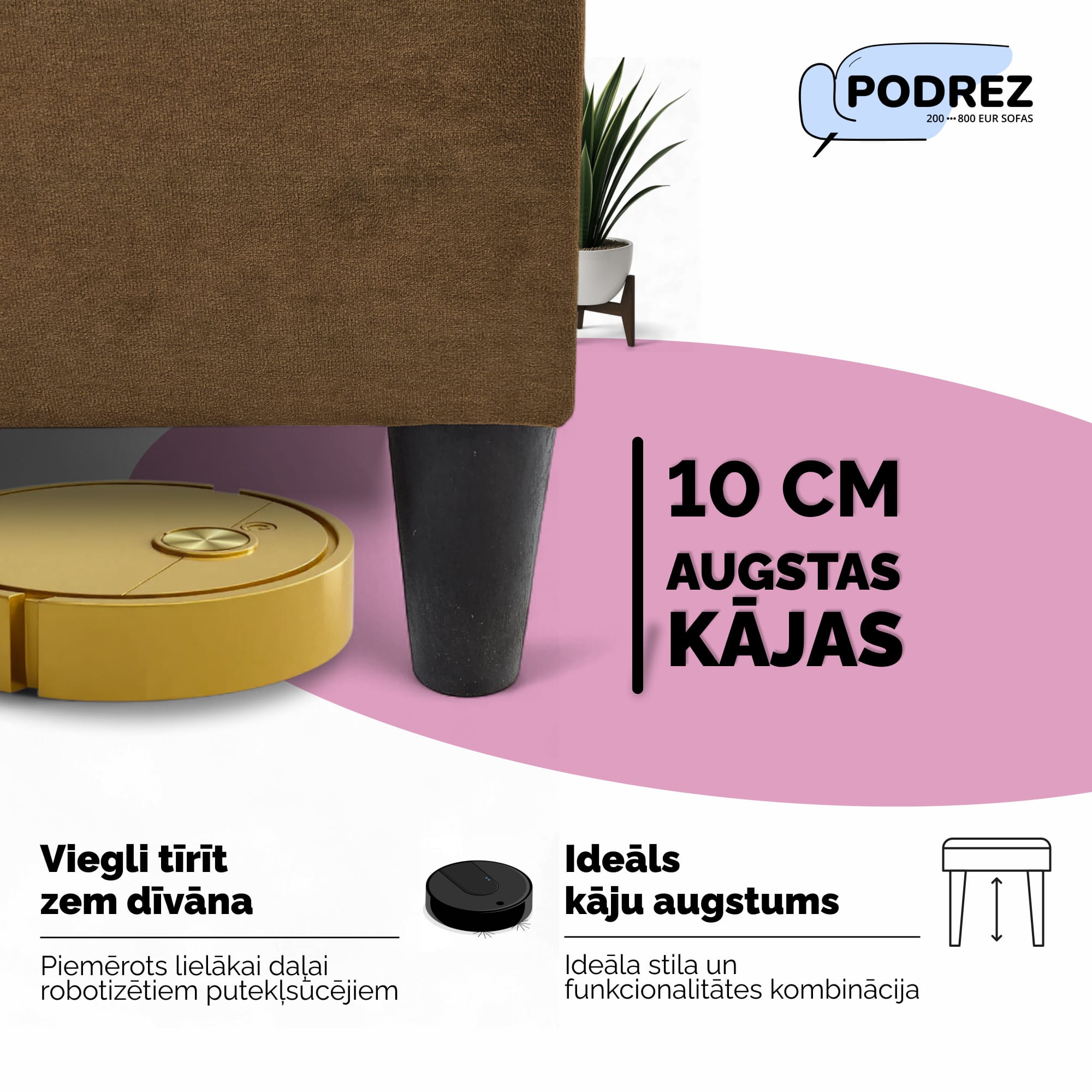 Stūra izvelkamais dīvāns ar galdiņu un pufiem Simple X St Combo Brūna - 3