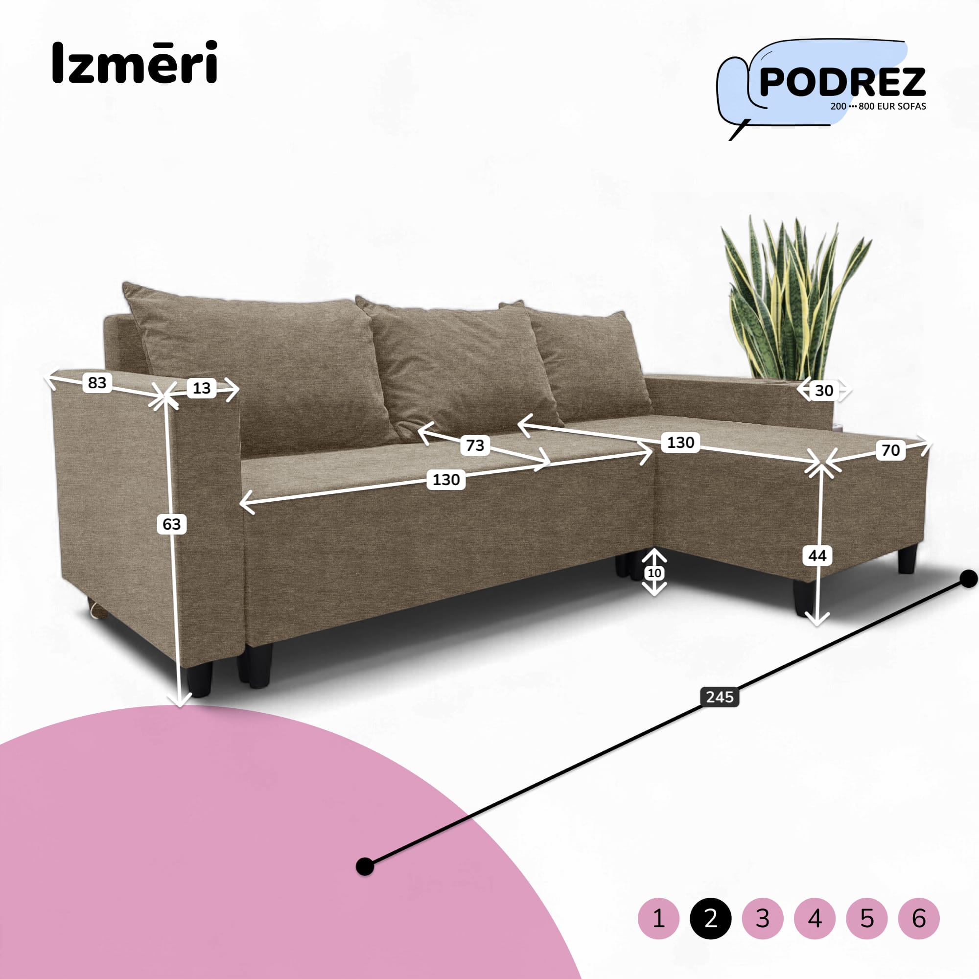Stūra izvelkamais dīvāns ar galdiņu un pufiem Simple X St Combo Bēša - 4