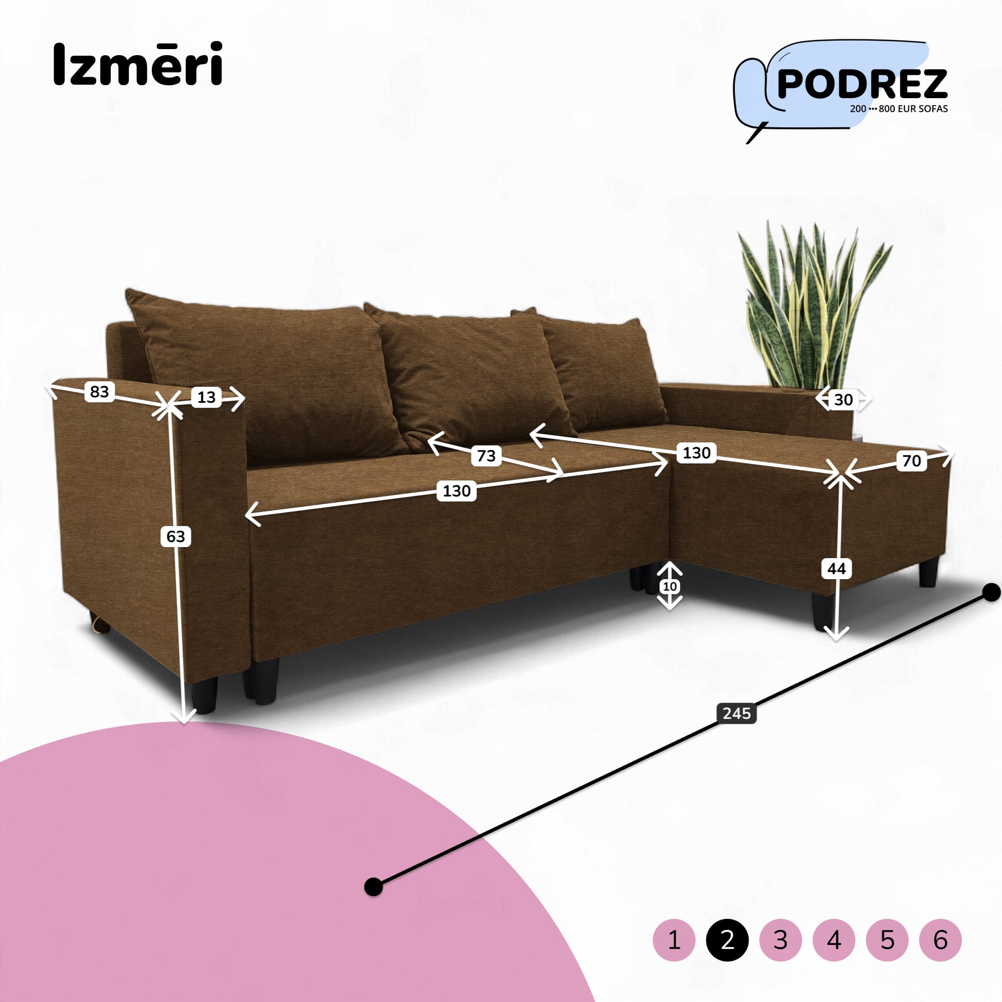 Stūra izvelkamais dīvāns ar galdiņu un pufiem Simple X St Combo Brūna - 4