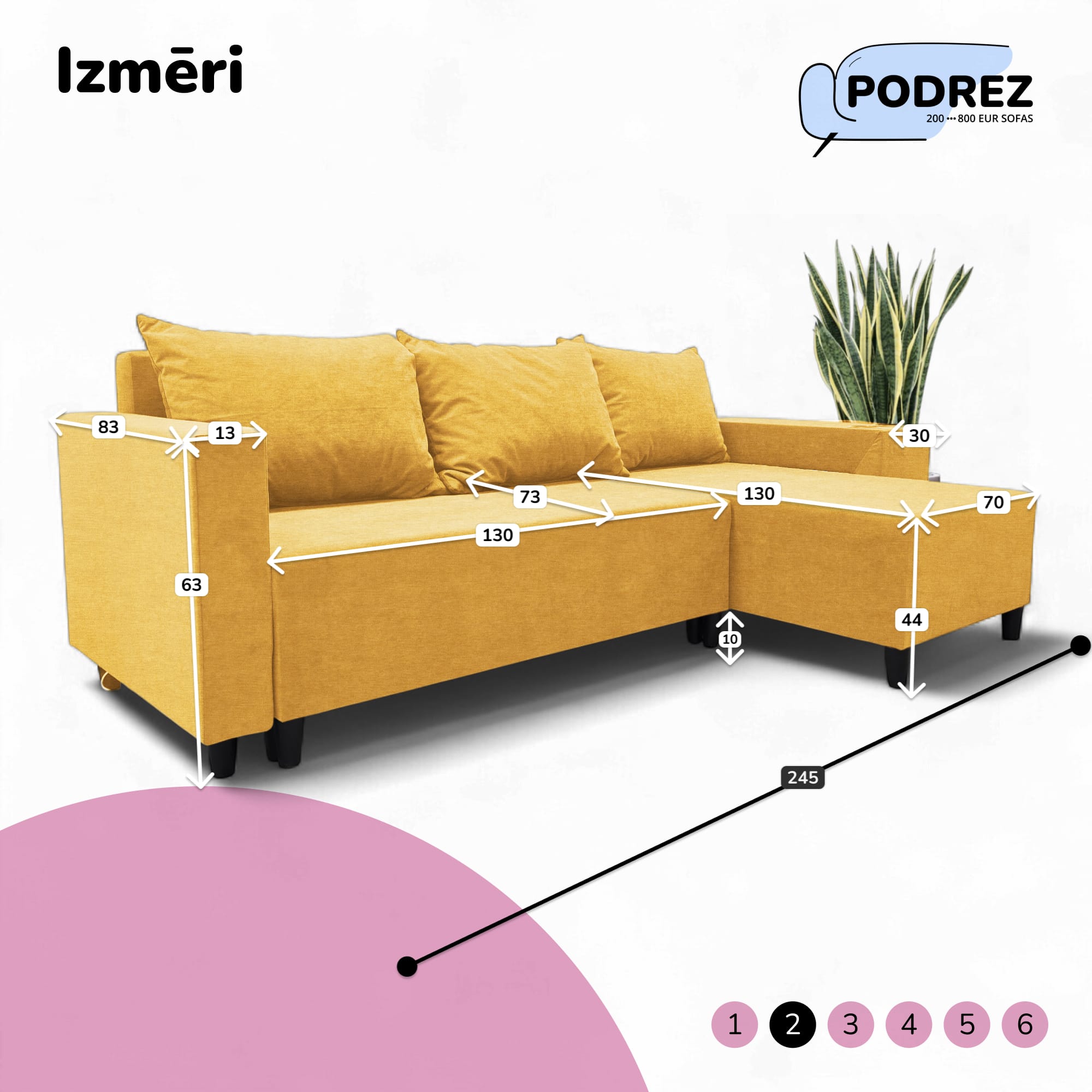 Stūra izvelkamais dīvāns ar galdiņu un pufiem Simple X St Combo Dzeltena - 4