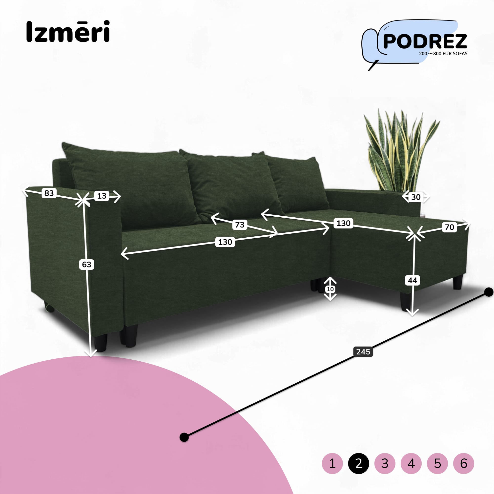 Stūra izvelkamais dīvāns ar galdiņu un pufiem Simple X St Combo Tirkīza zaļa - 4