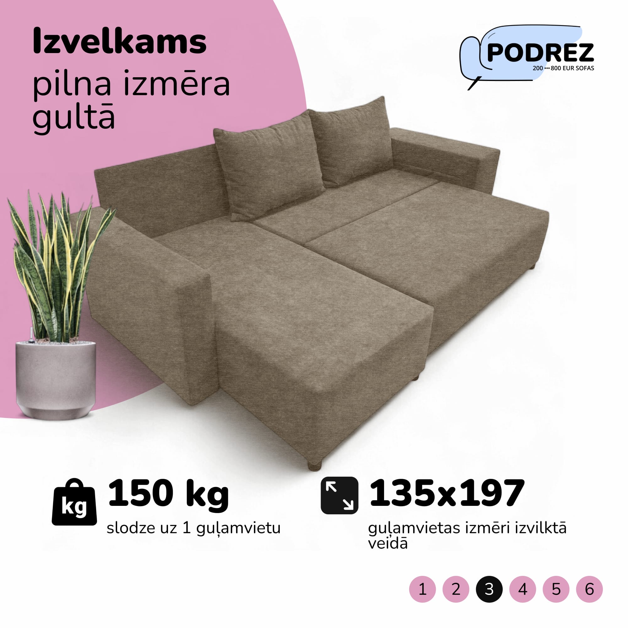 Stūra izvelkamais dīvāns ar galdiņu un pufiem Simple X St Combo Bēša — foto 5
