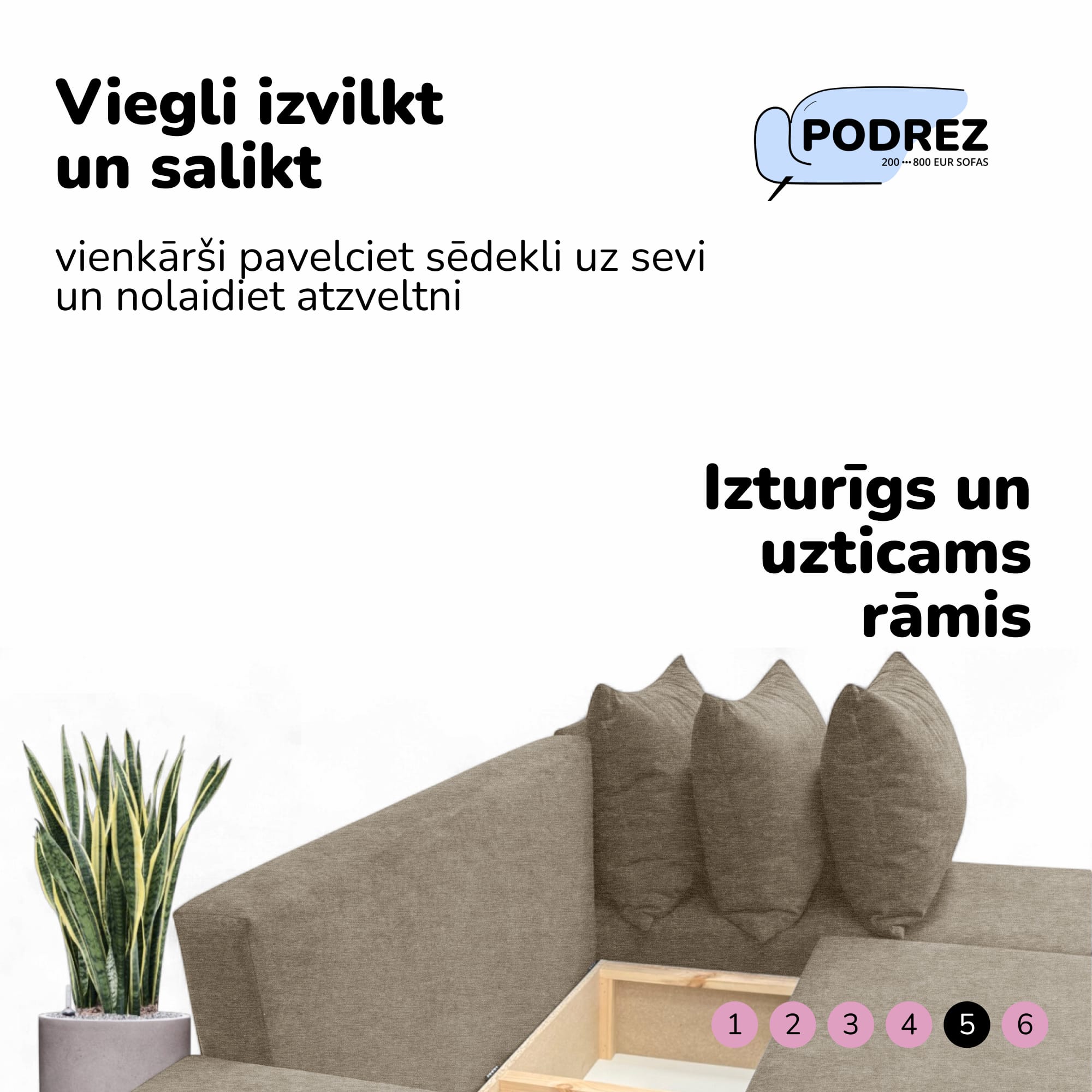 Stūra izvelkamais dīvāns ar galdiņu un pufiem Simple X St Combo Bēša — foto 7