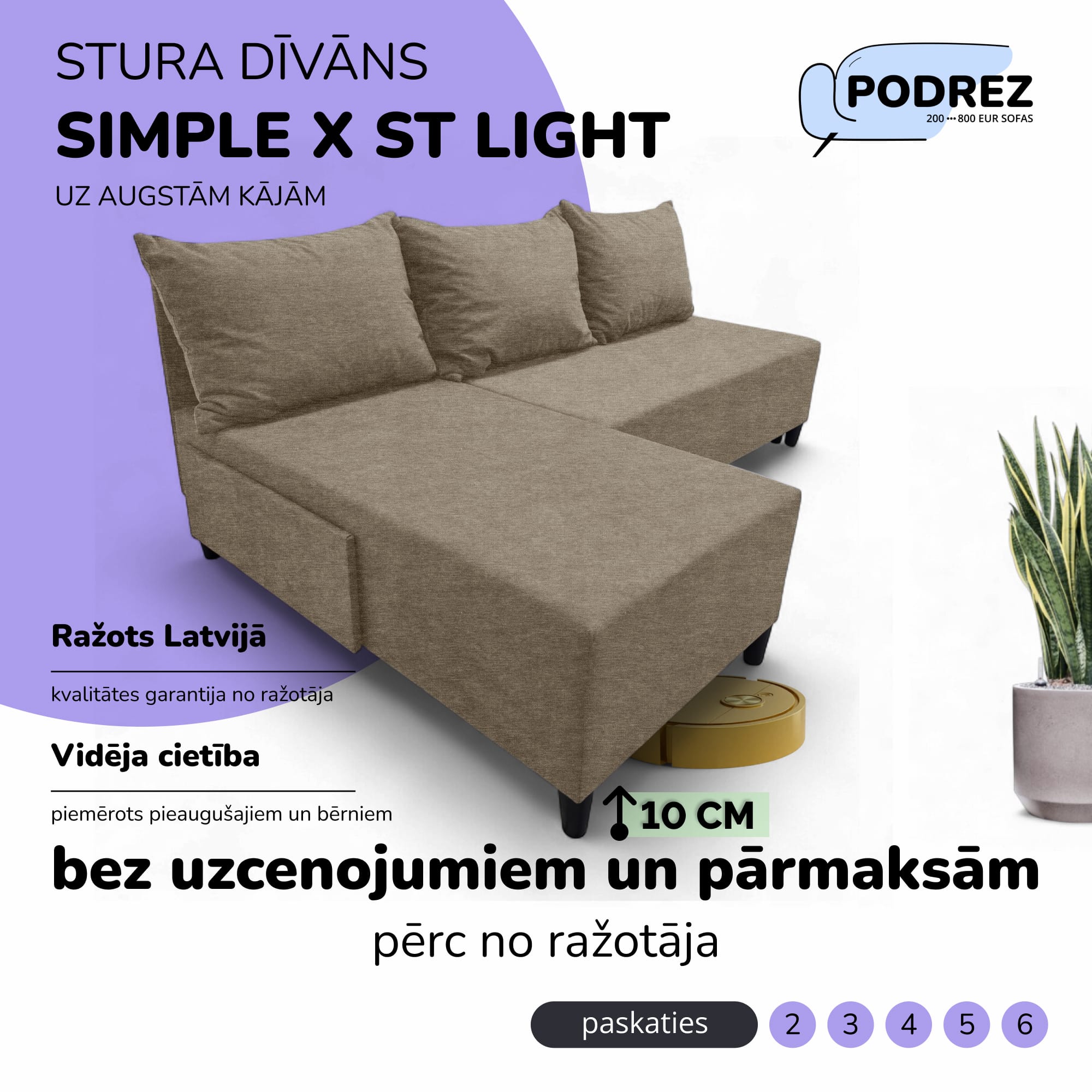 Stūra izvelkamais dīvāns Simple X St Light Bēša - 1