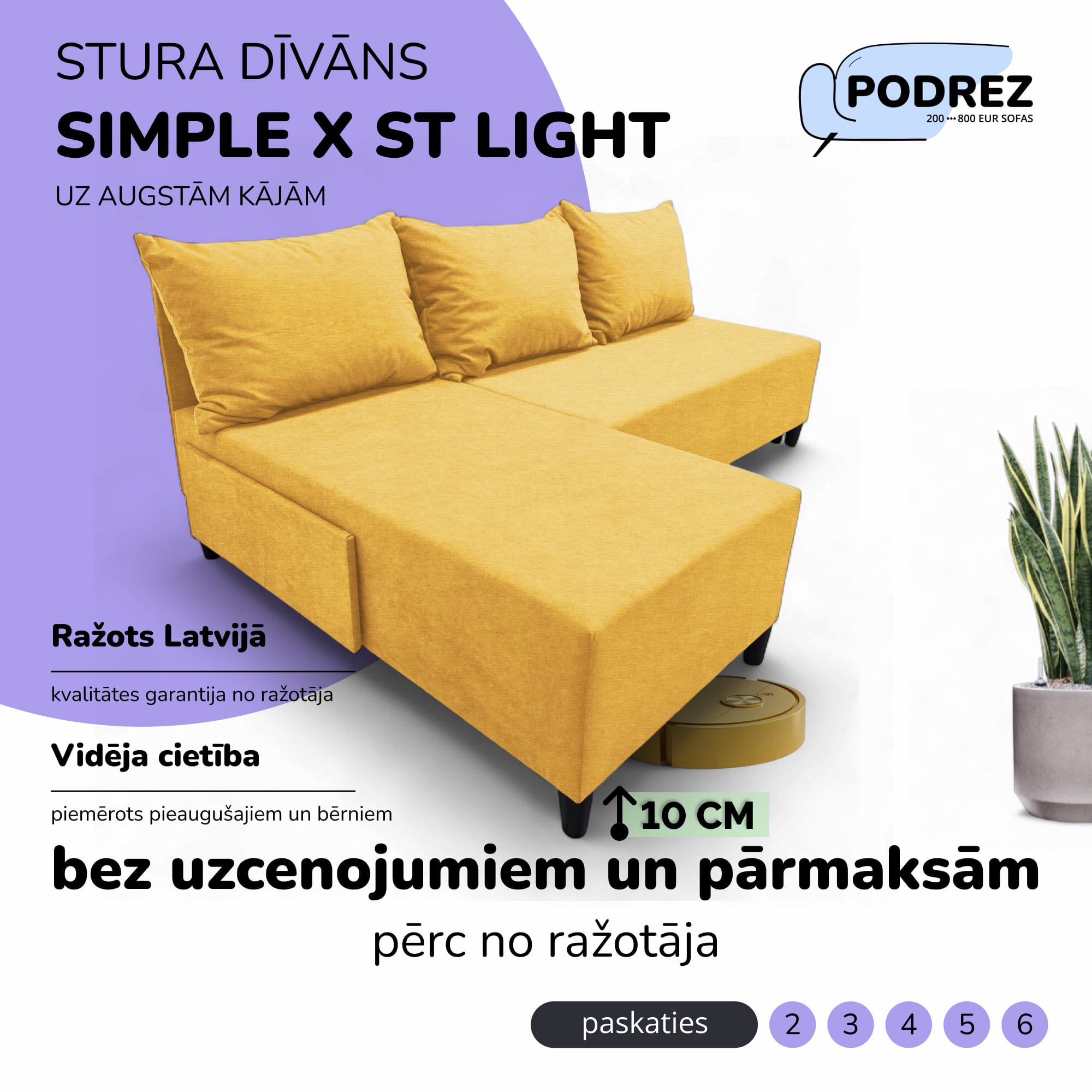 Stūra izvelkamais dīvāns Simple X St Light Dzeltena - 1