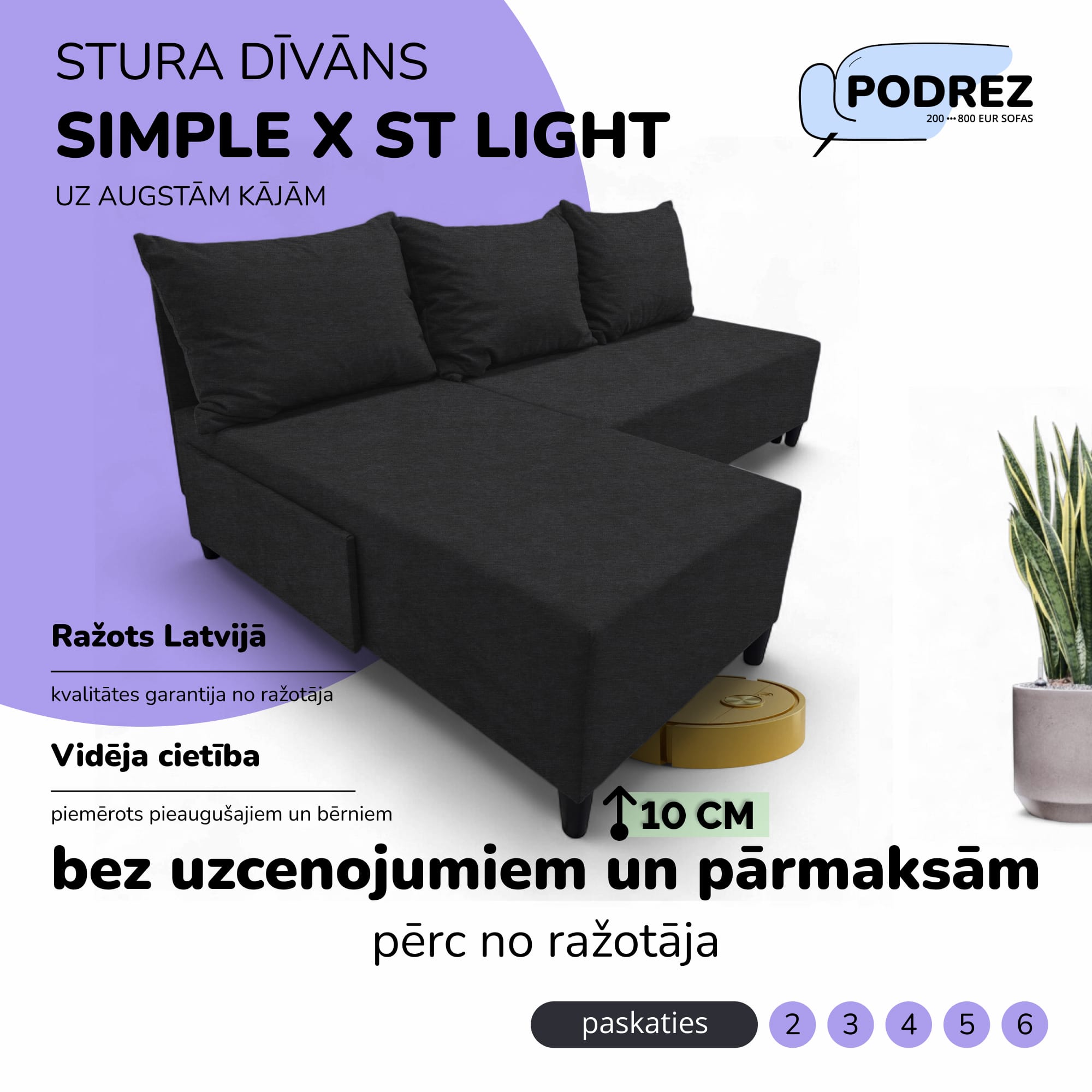 Stūra izvelkamais dīvāns Simple X St Light Grafīta - 1