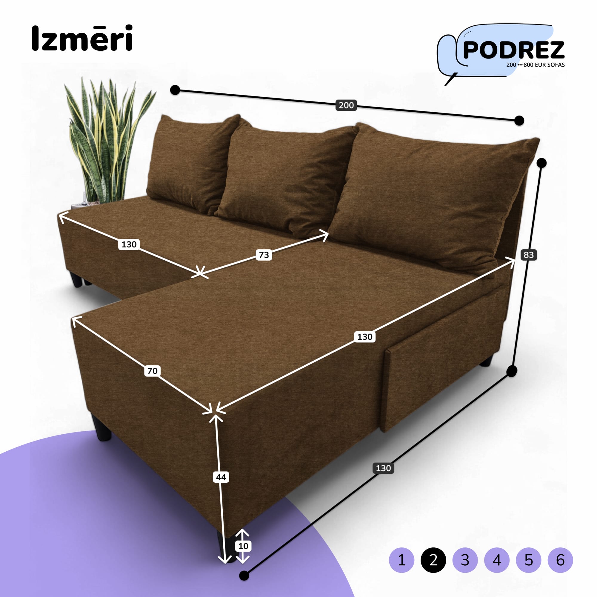 Stūra izvelkamais dīvāns Simple X St Light Brūna - 3