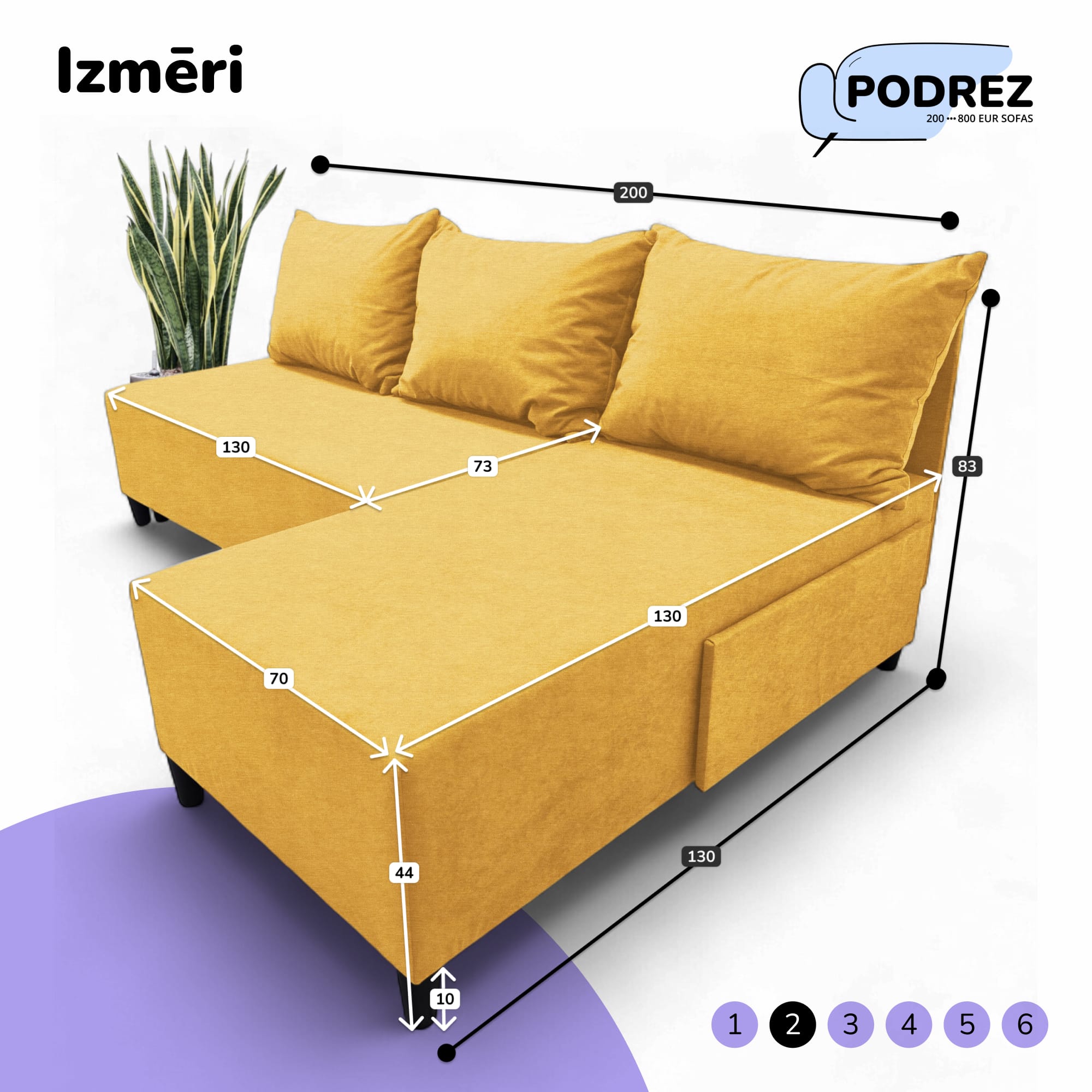 Stūra izvelkamais dīvāns Simple X St Light Dzeltena - 3