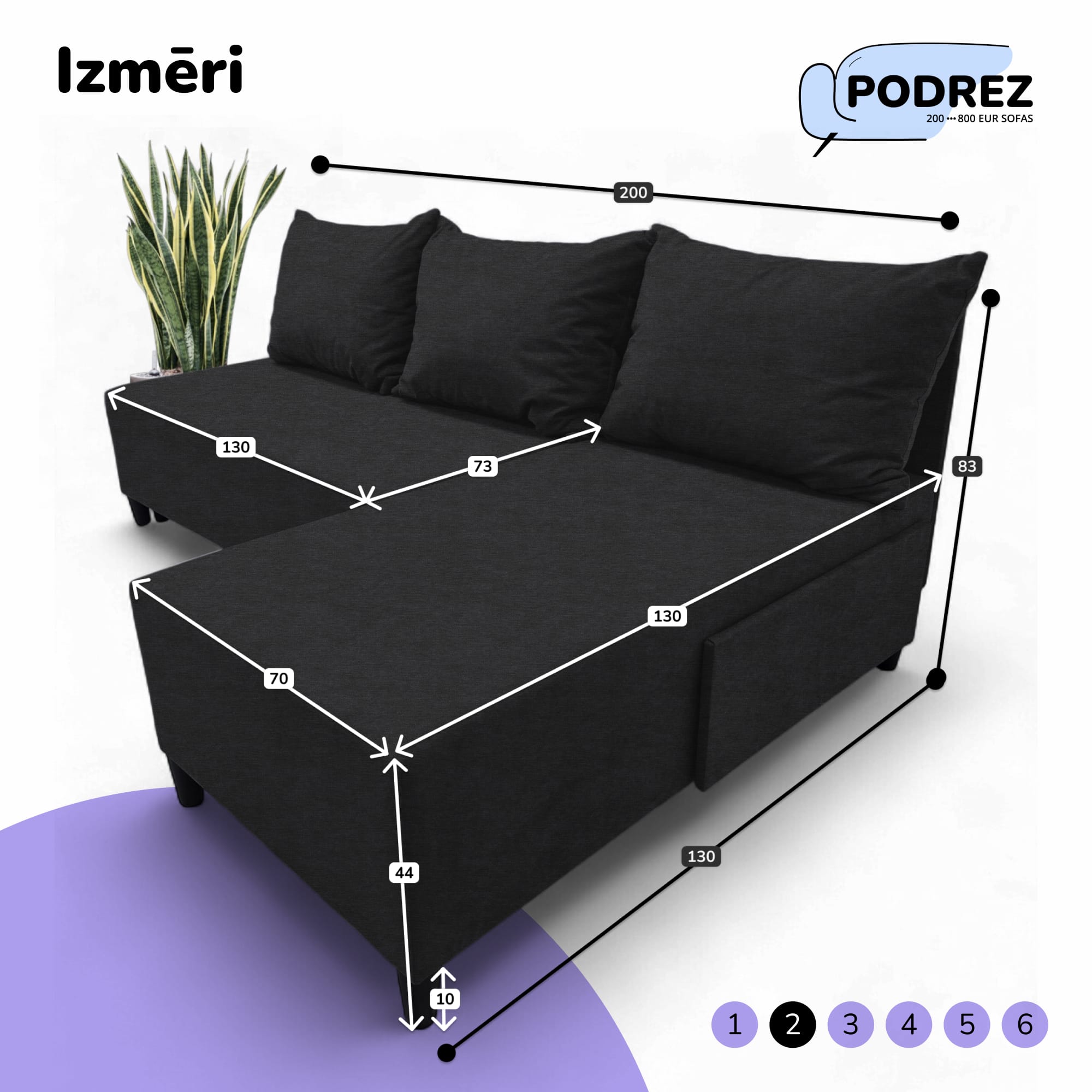 Stūra izvelkamais dīvāns Simple X St Light Grafīta - 3