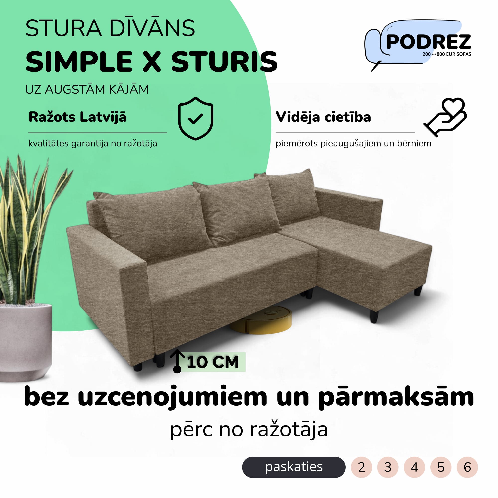 Stūra izvelkamais dīvāns ar kasti Simple X Sturis Bēša - 1