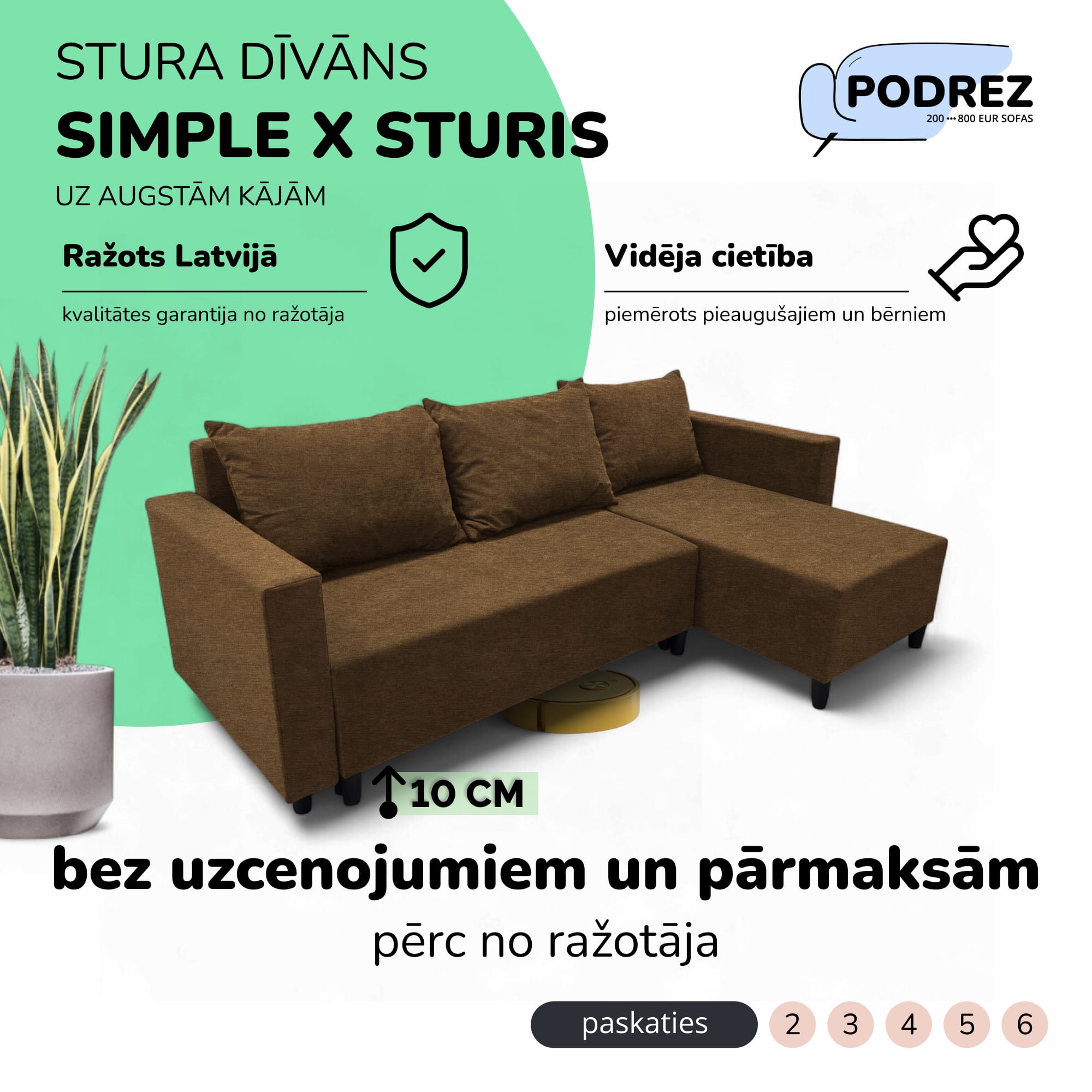 Stūra izvelkamais dīvāns ar kasti Simple X Sturis Brūna - 1