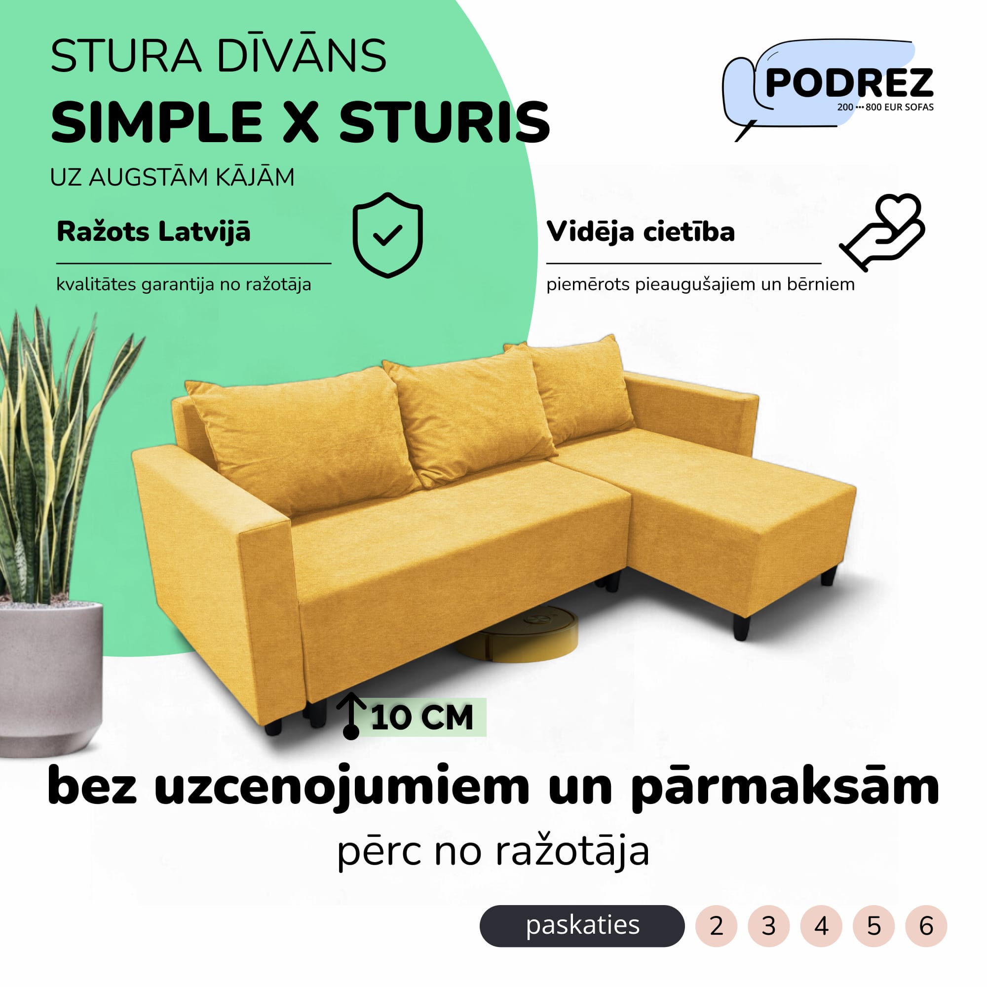 Stūra izvelkamais dīvāns ar kasti Simple X Sturis Dzeltena - 1