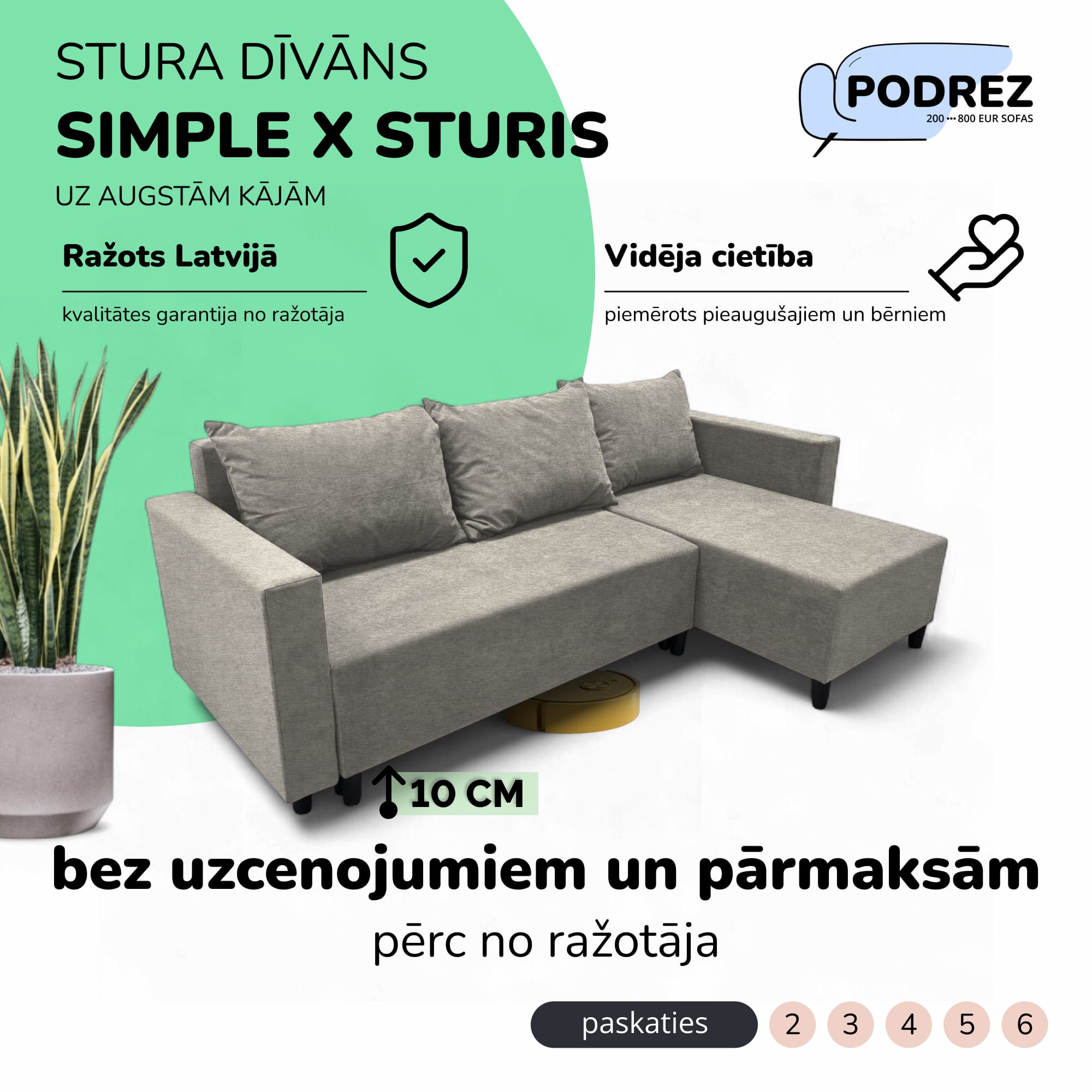 Stūra izvelkamais dīvāns ar kasti Simple X Sturis Gaiši pelēka - 1
