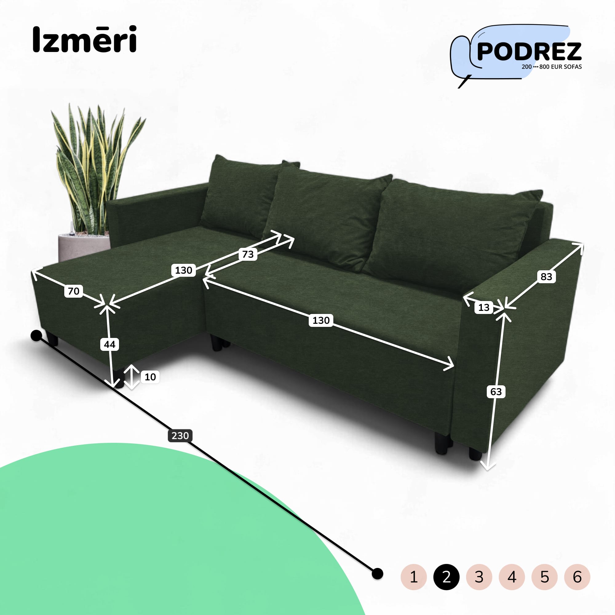 Stūra izvelkamais dīvāns ar kasti Simple X Sturis Tirkīza zaļa - 3
