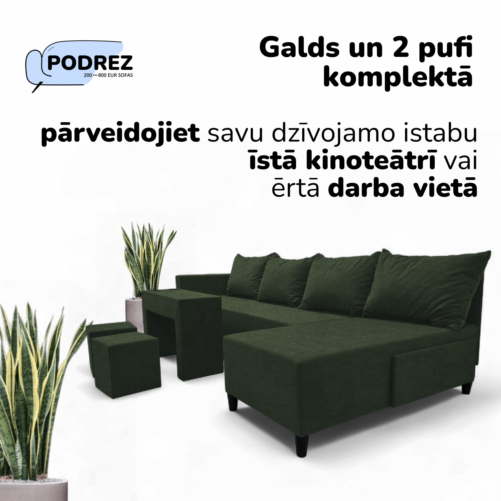 Liels stūra dīvāns ar galdiņu un pufiem Simple XL St Combo Tirkīza zaļa - 2