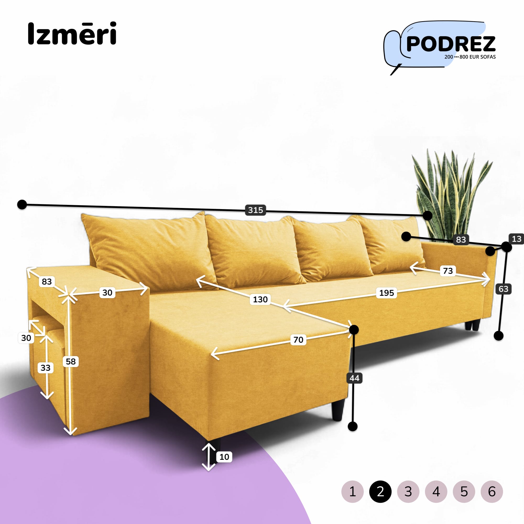 Liels stūra dīvāns ar galdiņu un pufiem Simple XL St Combo Dzeltena - 4