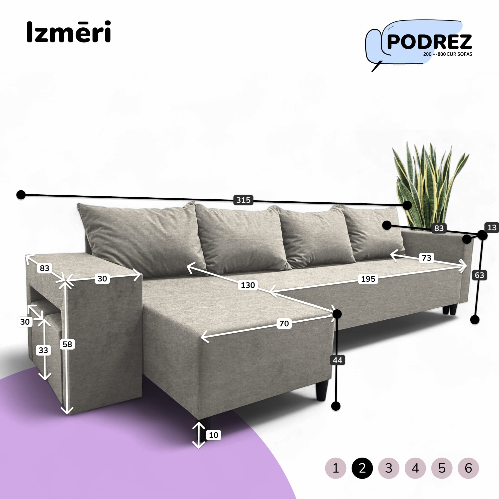 Liels stūra dīvāns ar galdiņu un pufiem Simple XL St Combo Gaiši pelēka - 4