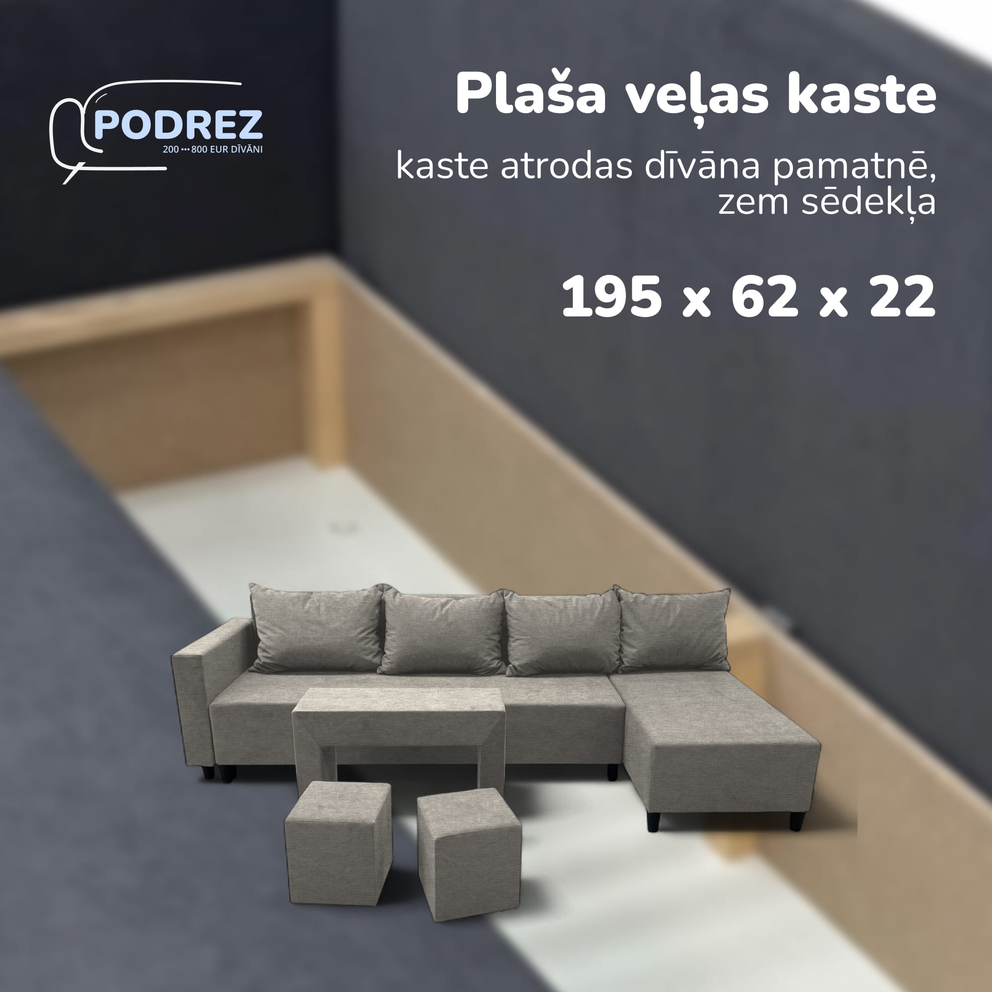 Simple XL St Combo large corner sofa with table and poufs Light gray — photo 6