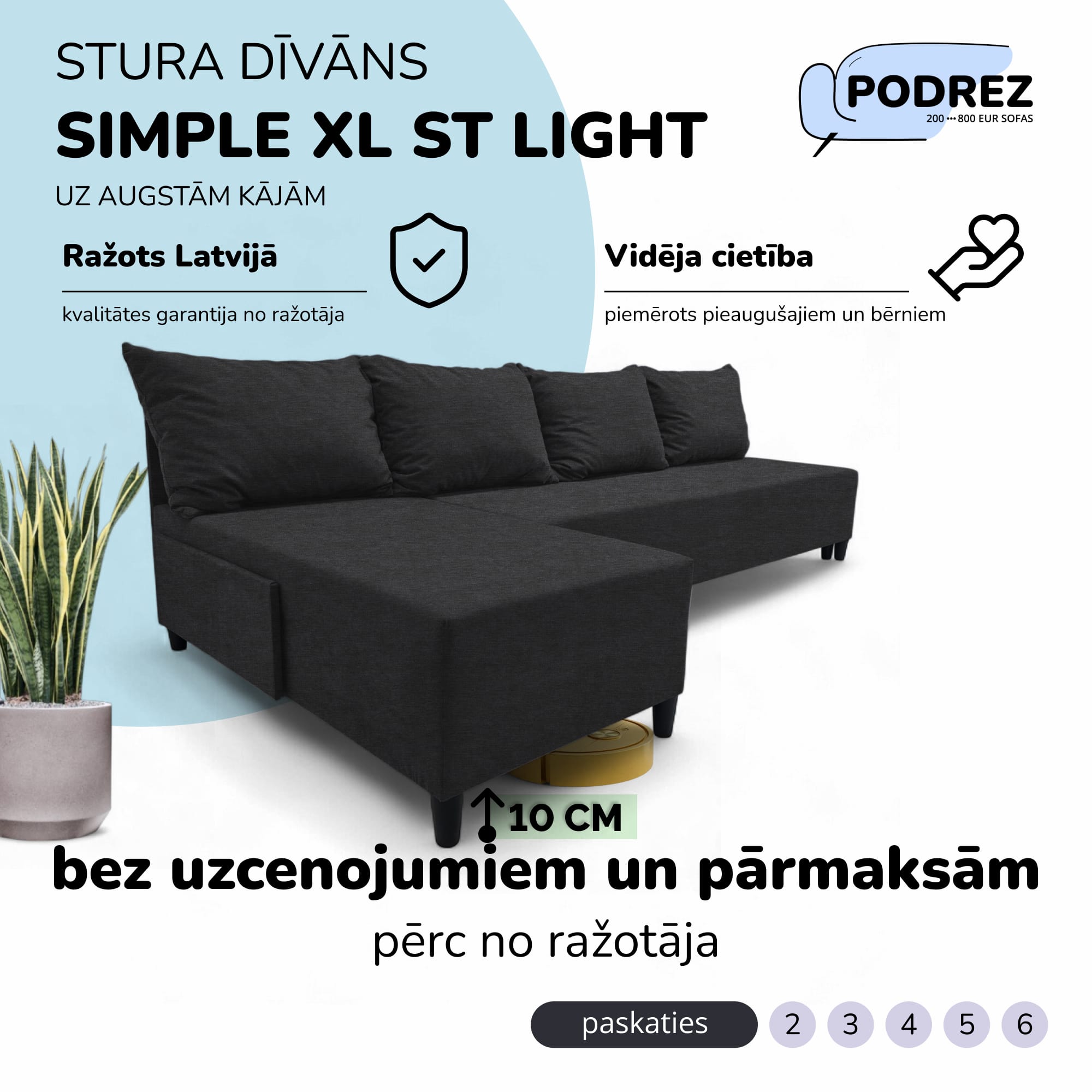 Liels stūra dīvāns bez roku balstiem Simple XL St Light Grafīta - 1